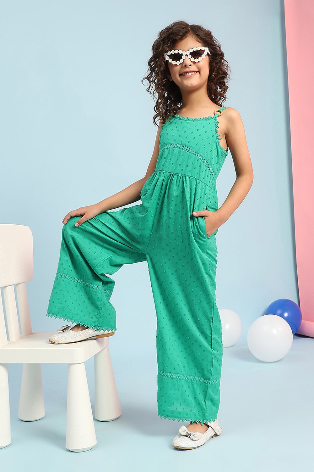 Green Cotton Strappy Straight Jumpsuit image number 0
