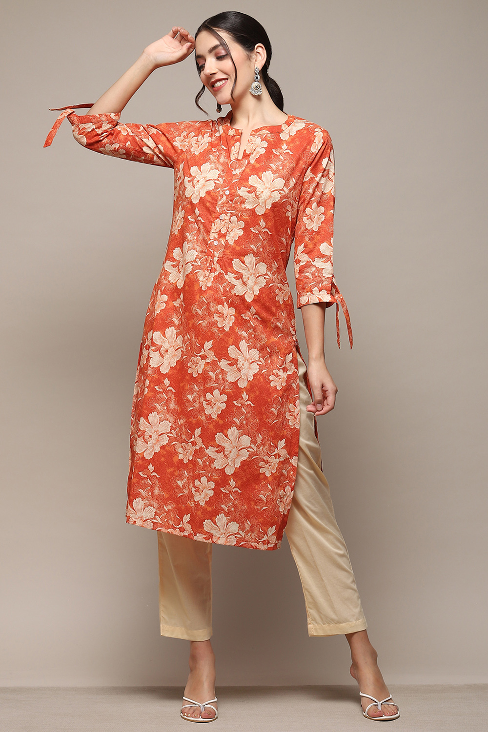 Brick Red Cambric Narrow Kurta Pant Suit Set image number 0