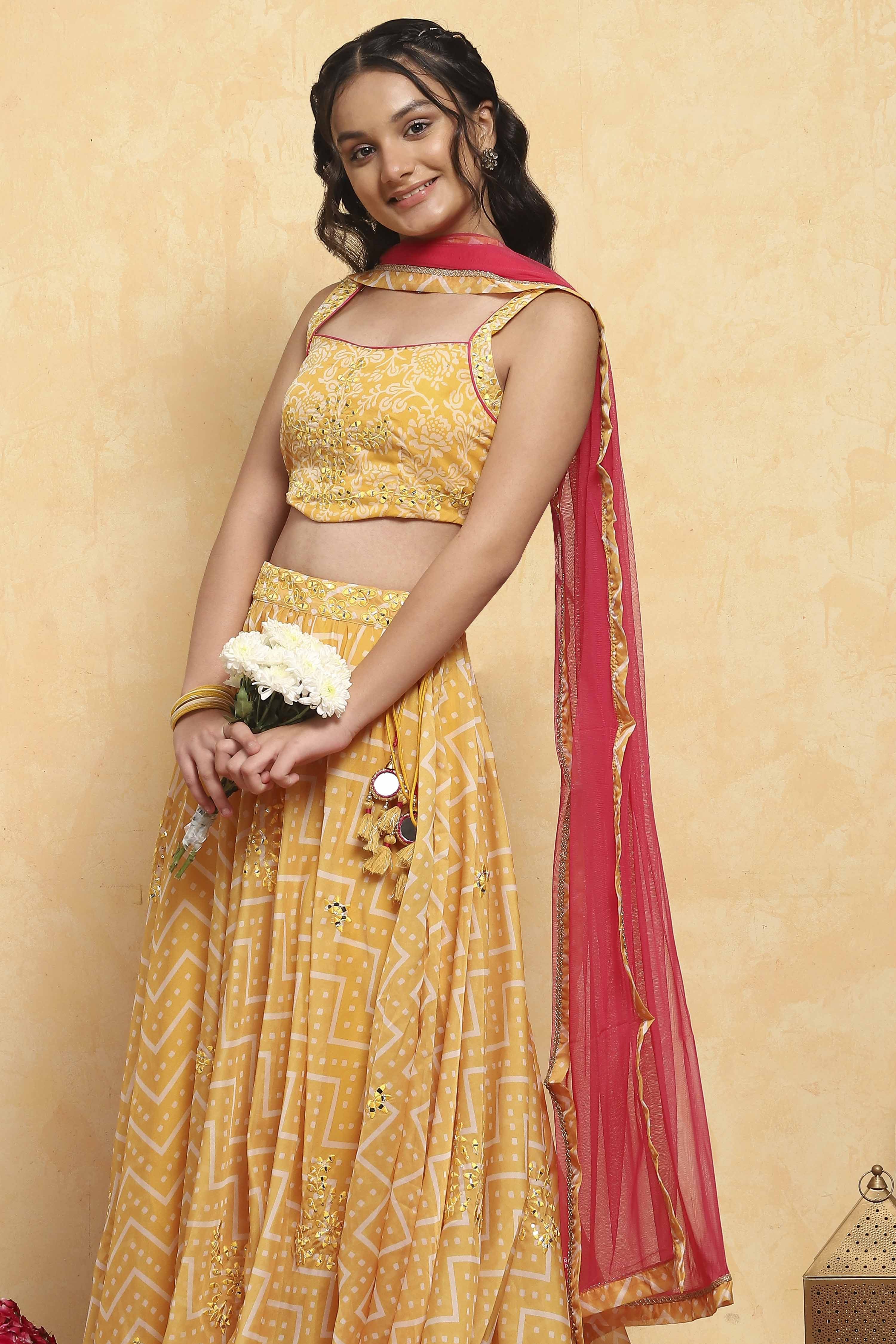 Yellow Polyester Lehenga Set image number 7