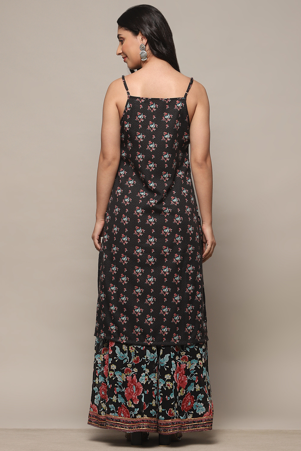 Black Linen Blend Straight Suit set image number 5