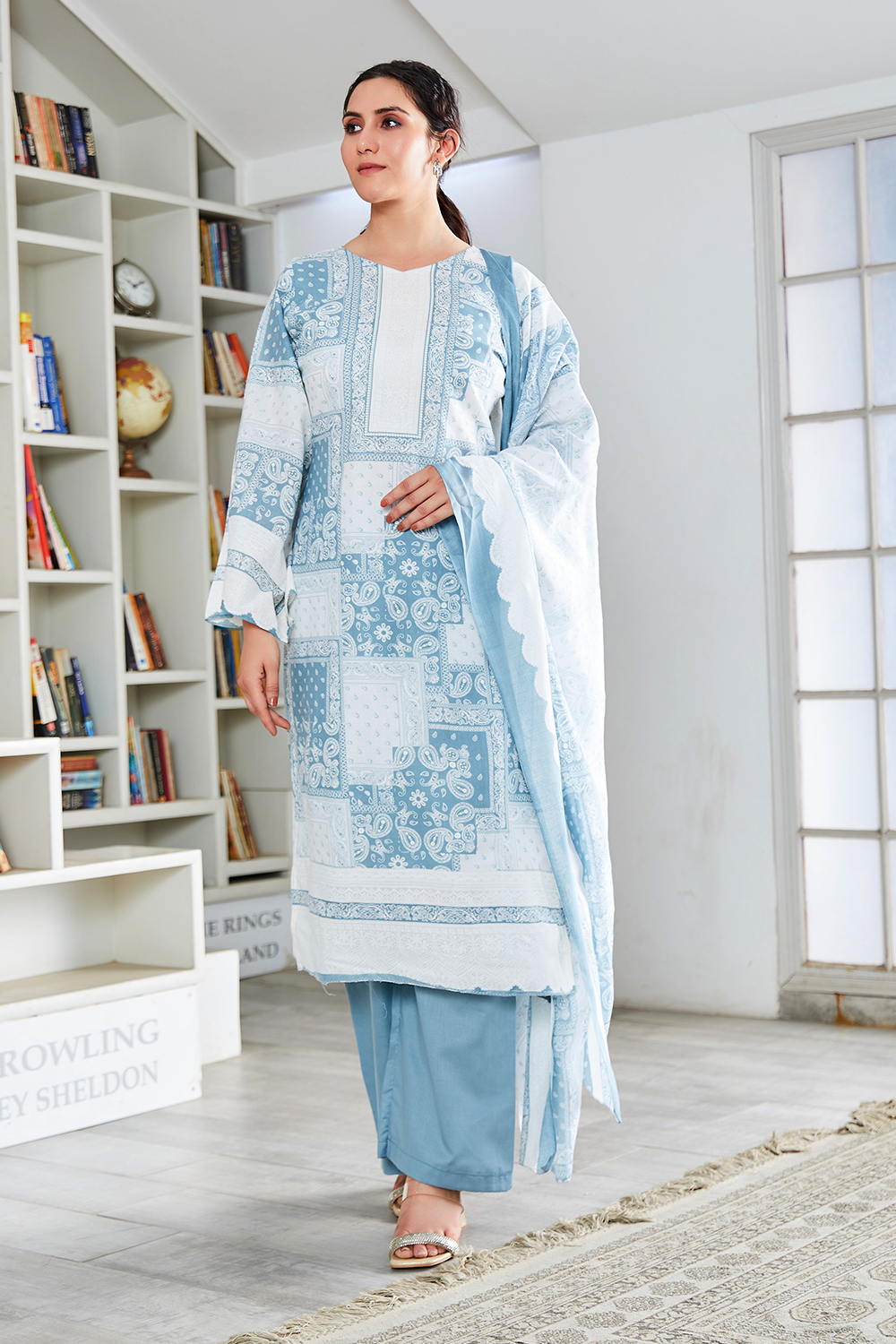 Blue Cotton Blend Digital Print Unstitched Suit Set  image number 6