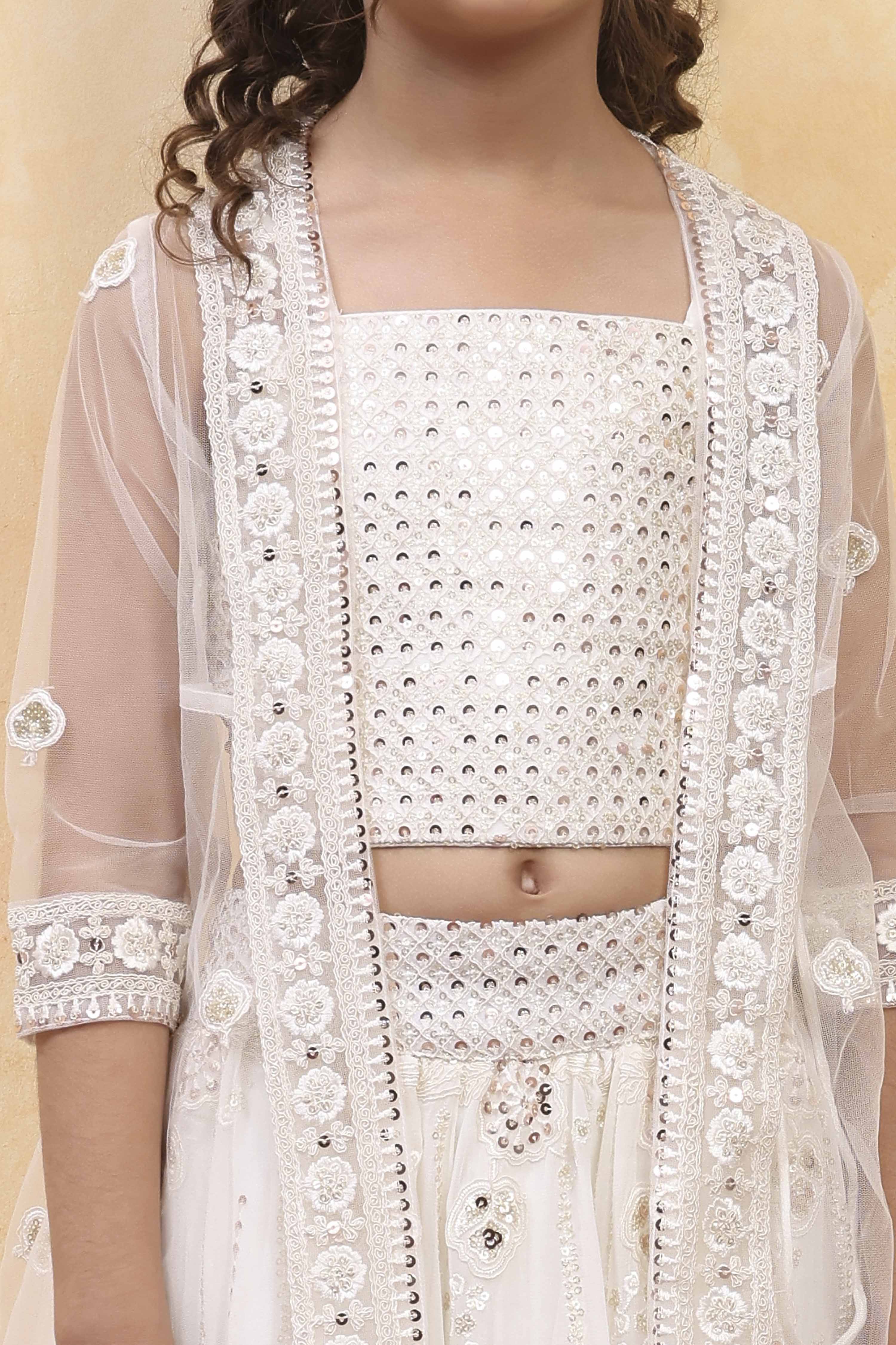 White Polyester Dyed Kalidar Lehenga Set image number 1