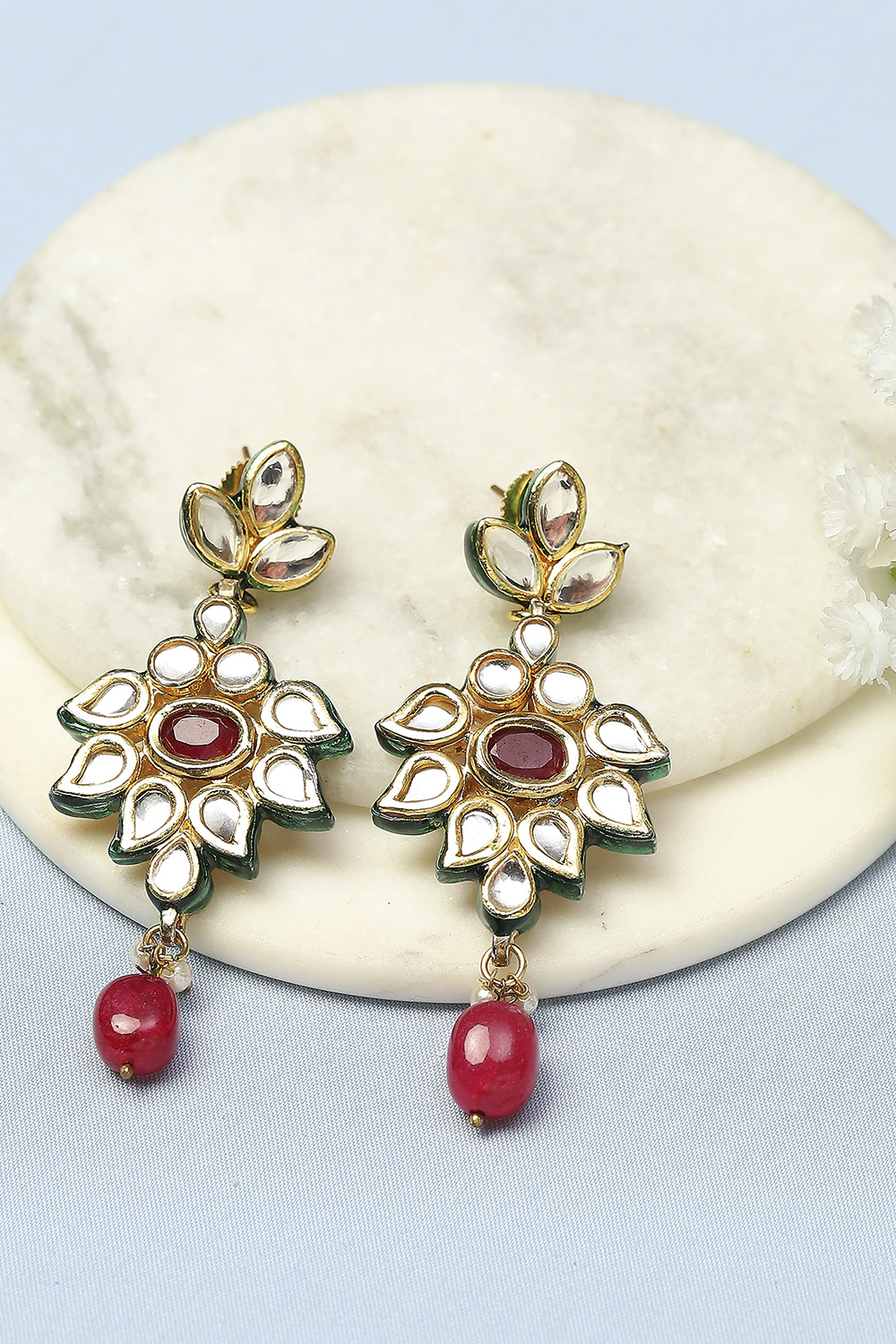 Red Kundan Festive Drop & Danglers image number 0