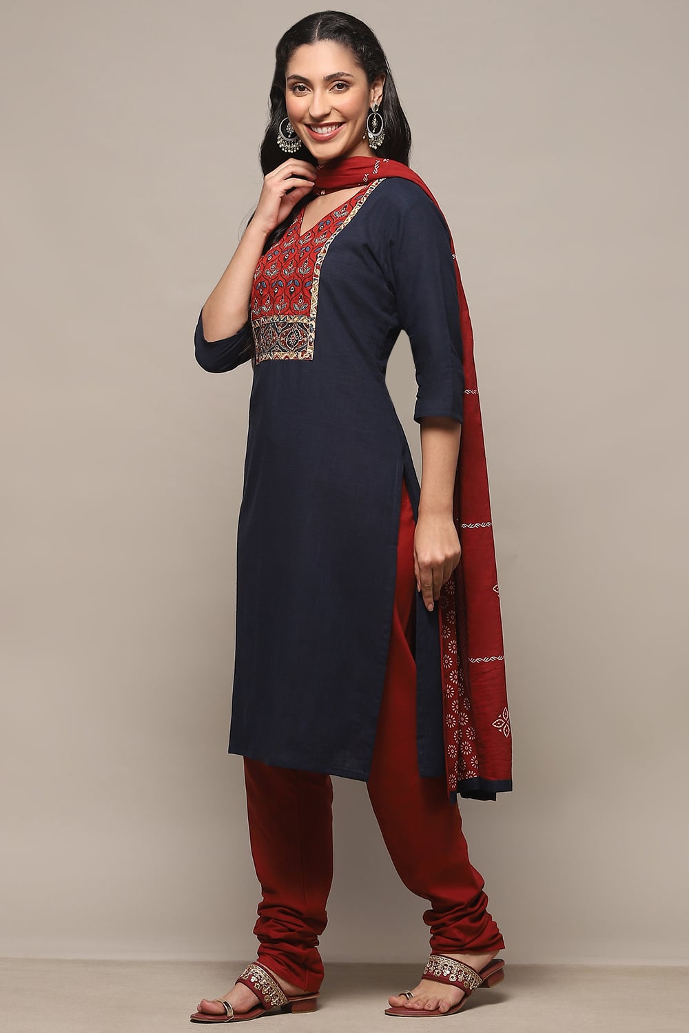 Maroon Cotton Unstitched Suit Set image number 5