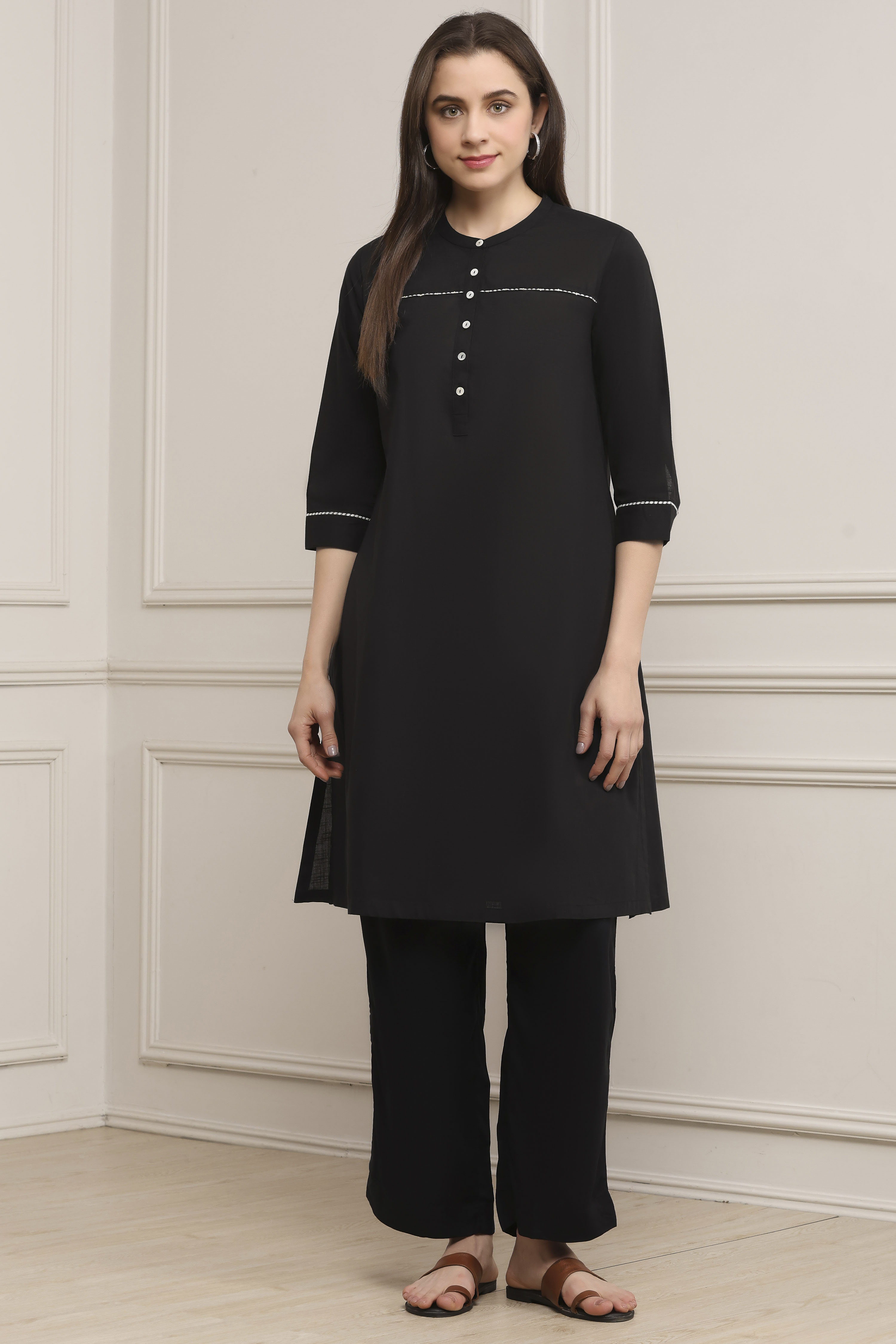 Wine Cotton Solid Straight Kurta image number 5