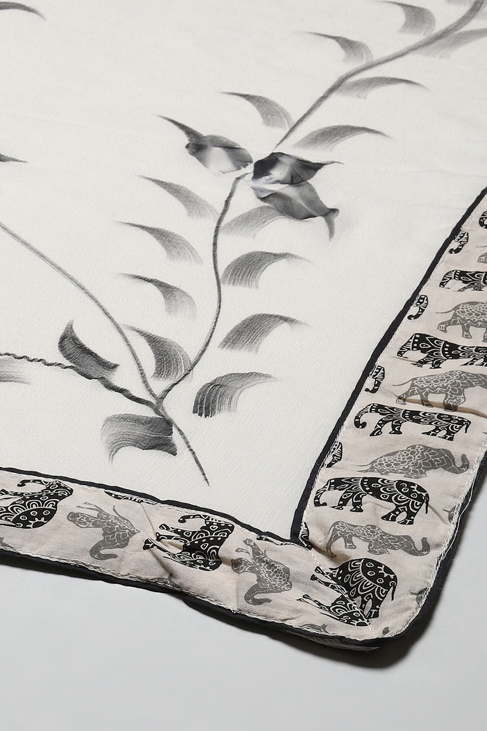 Off White Cotton Handloom Unstitched Suit Set image number 4