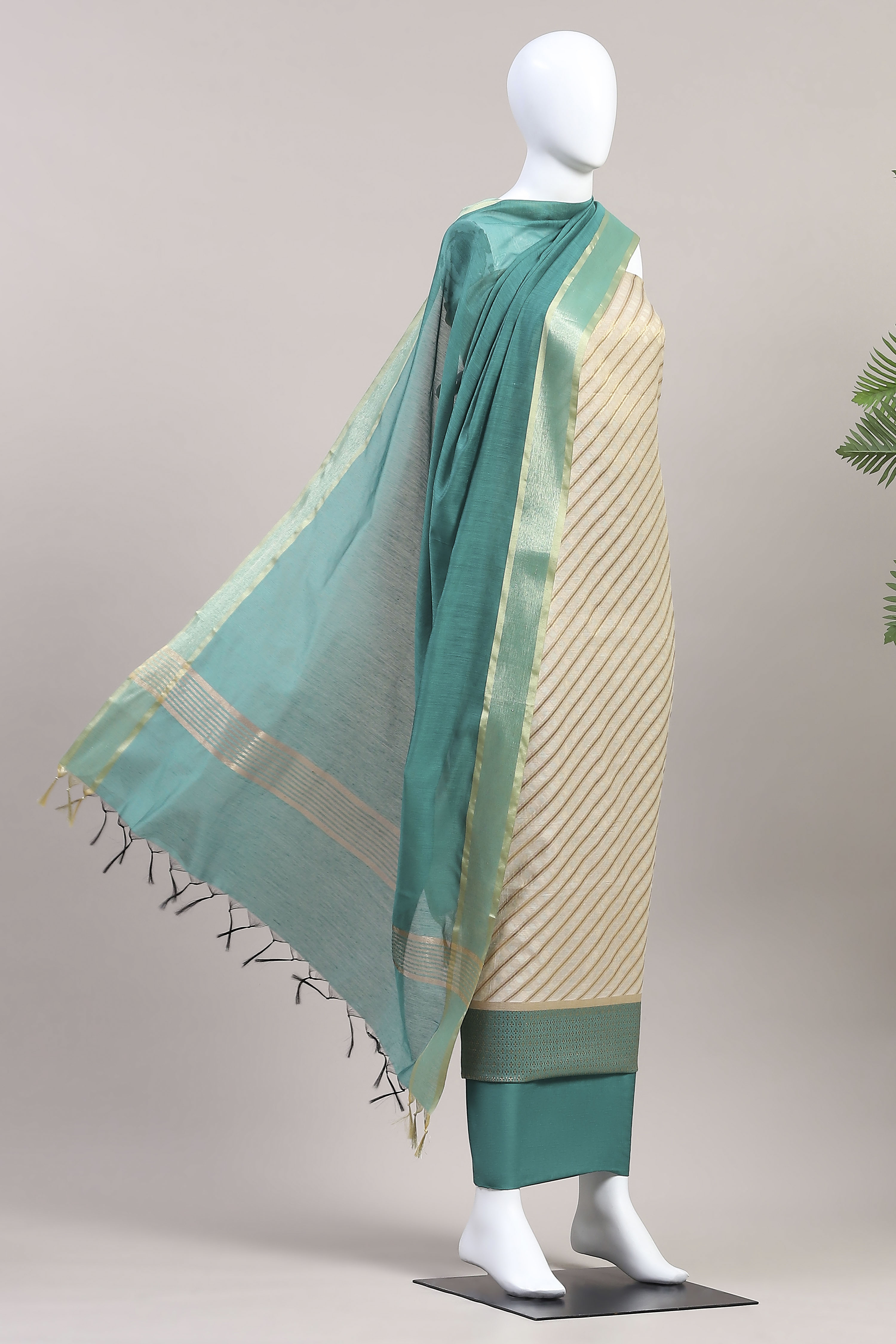 Rust Poly Silk Banarasi Unstitched Suit Set image number 4