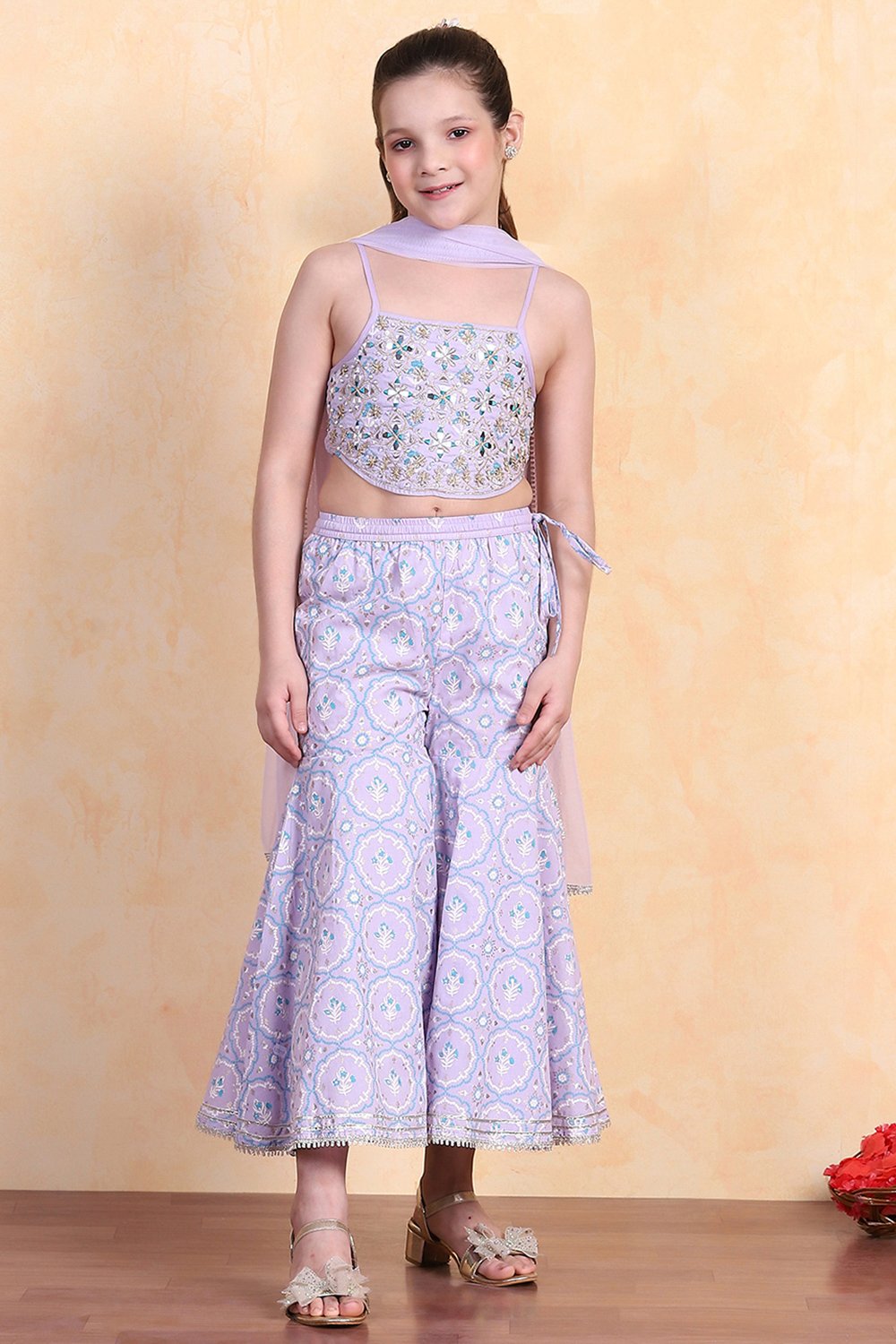 Lavender Cotton Strappy Blouse & Sharara Set image number 6