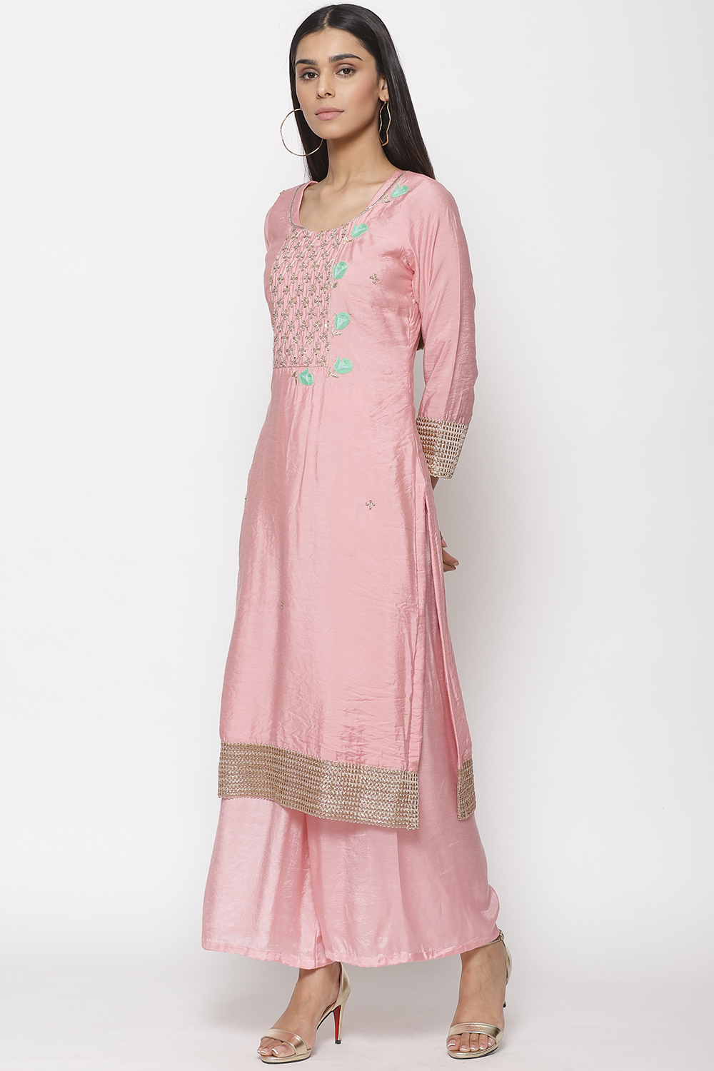 Off White Chanderi Unstitched Suit Set image number 3