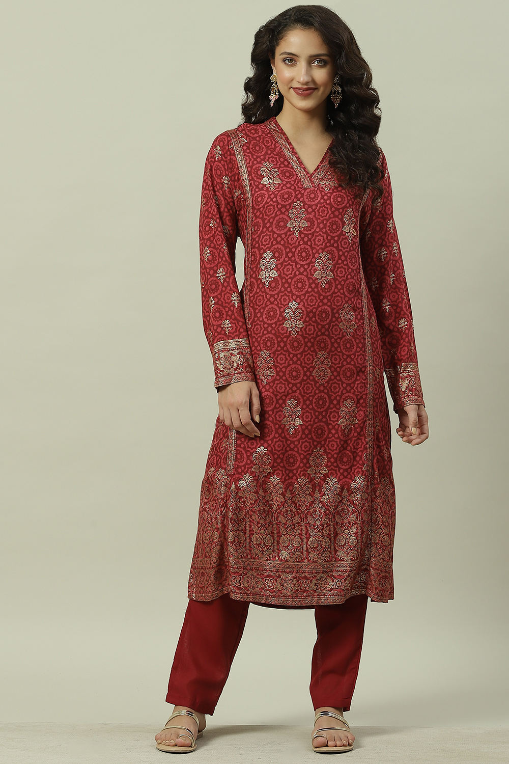 Green Rayon Straight Printed Kurta image number 0