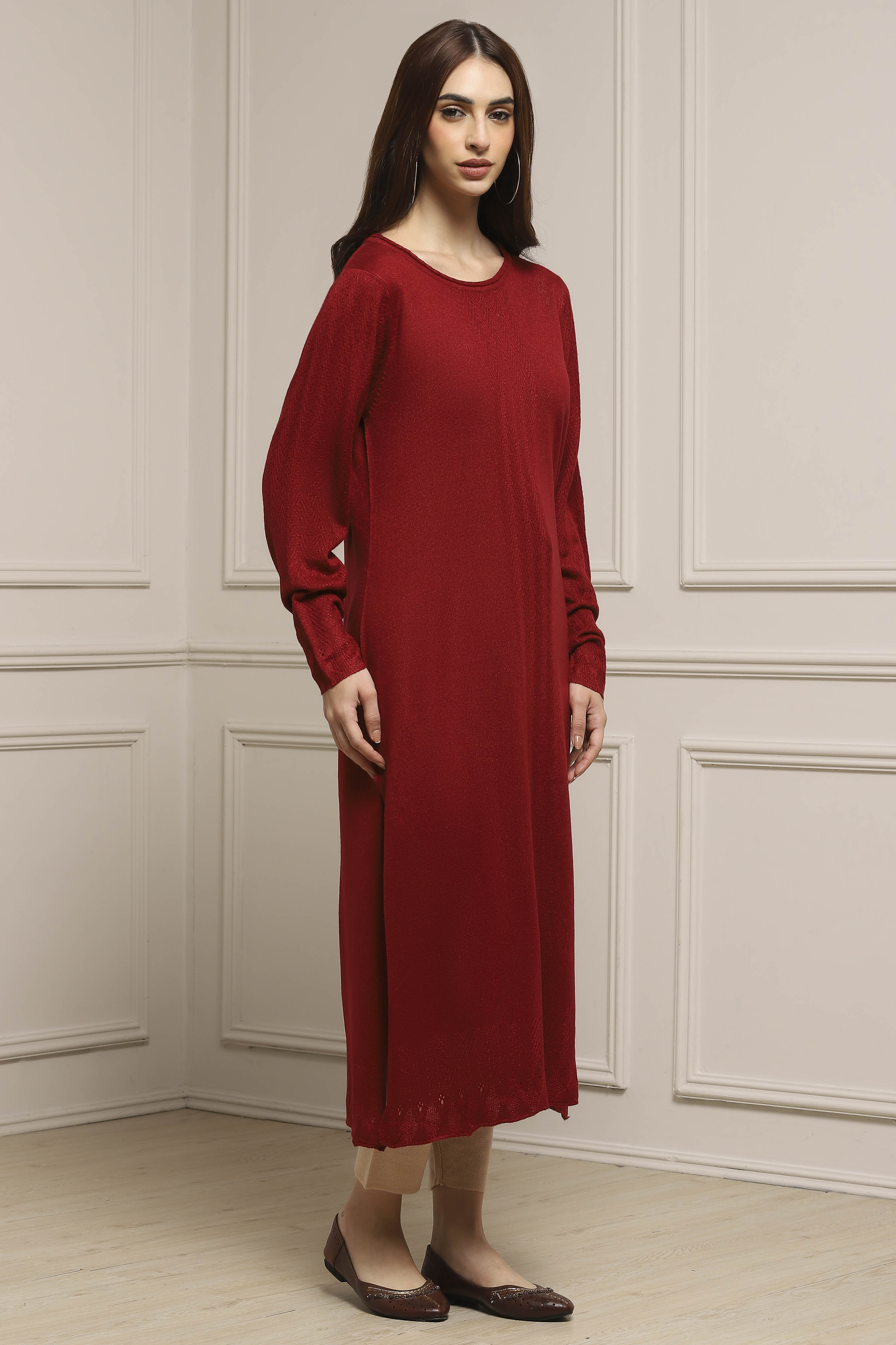 Berry Acrylic Straight Yarndyed Kurta image number 4