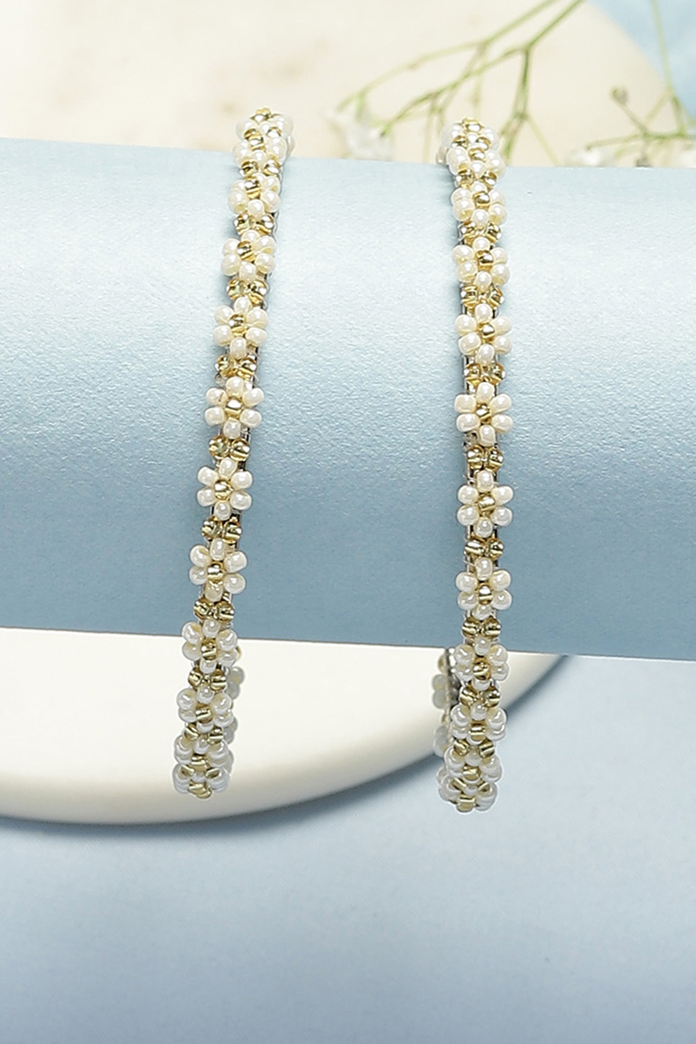 White Gold Metal & Beads Kids Bangles image number 0