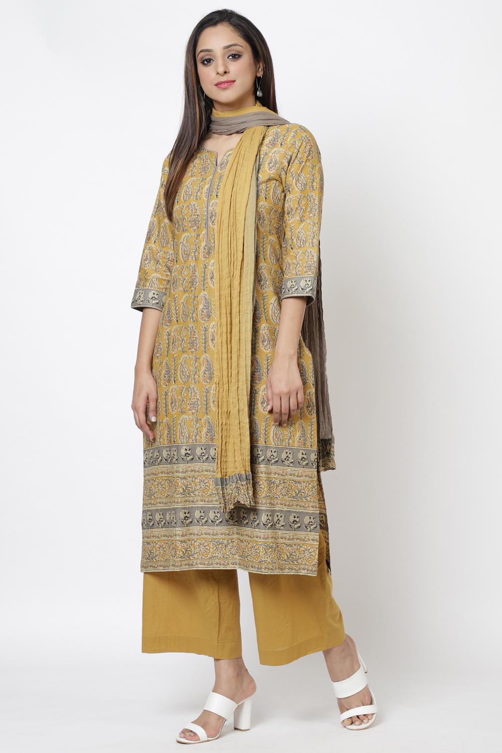 Ochre Yellow Straight Kurta Palazzo Suit Set image number 2