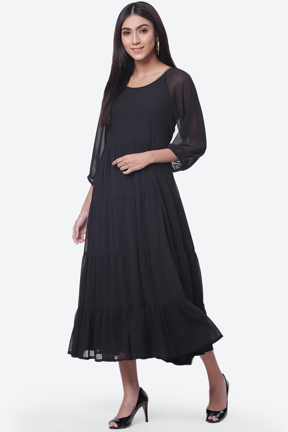 Black Art Silk Fusion Dress image number 2