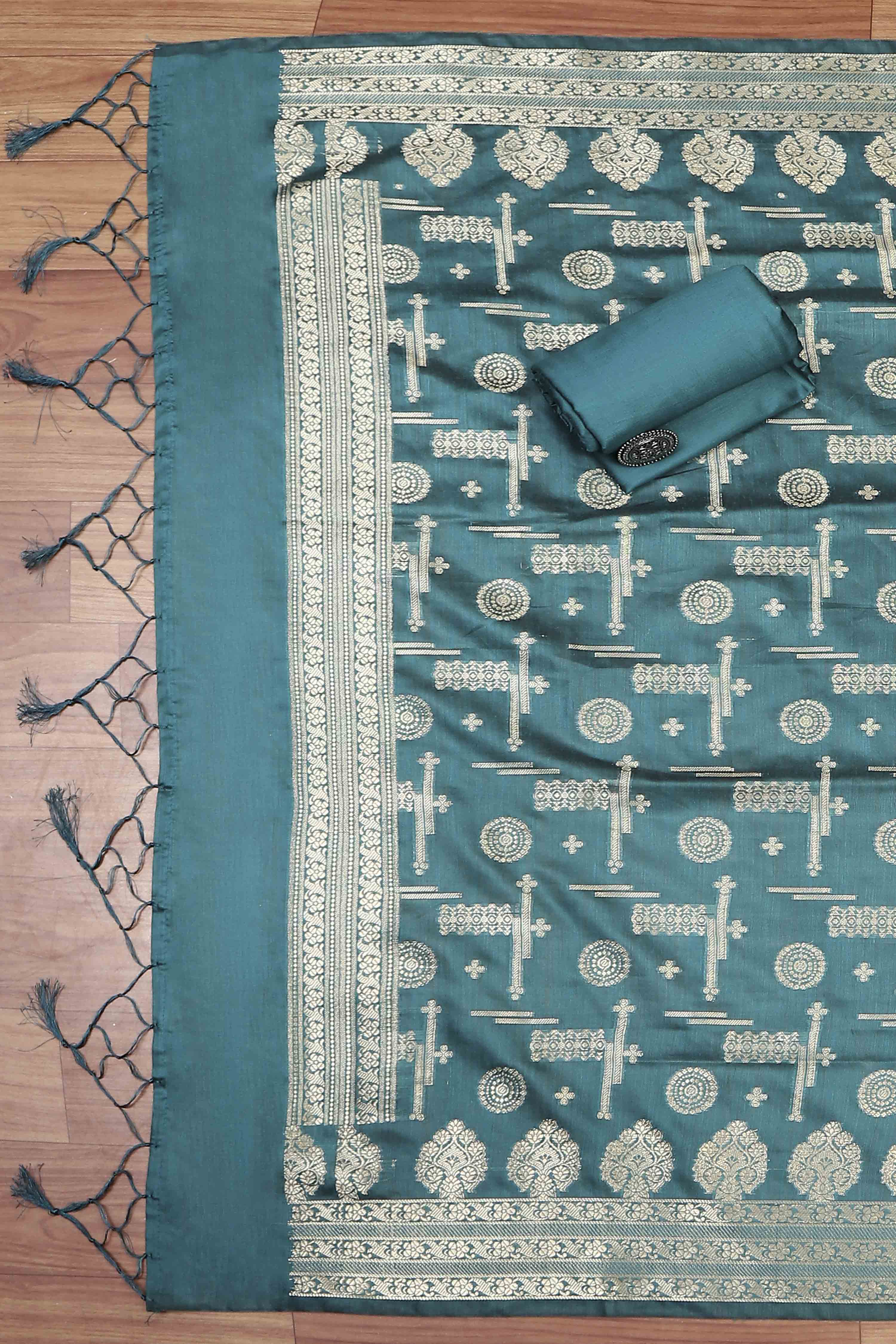 Wine Poly Silk Banarasi Unstitched Suit Set image number 3