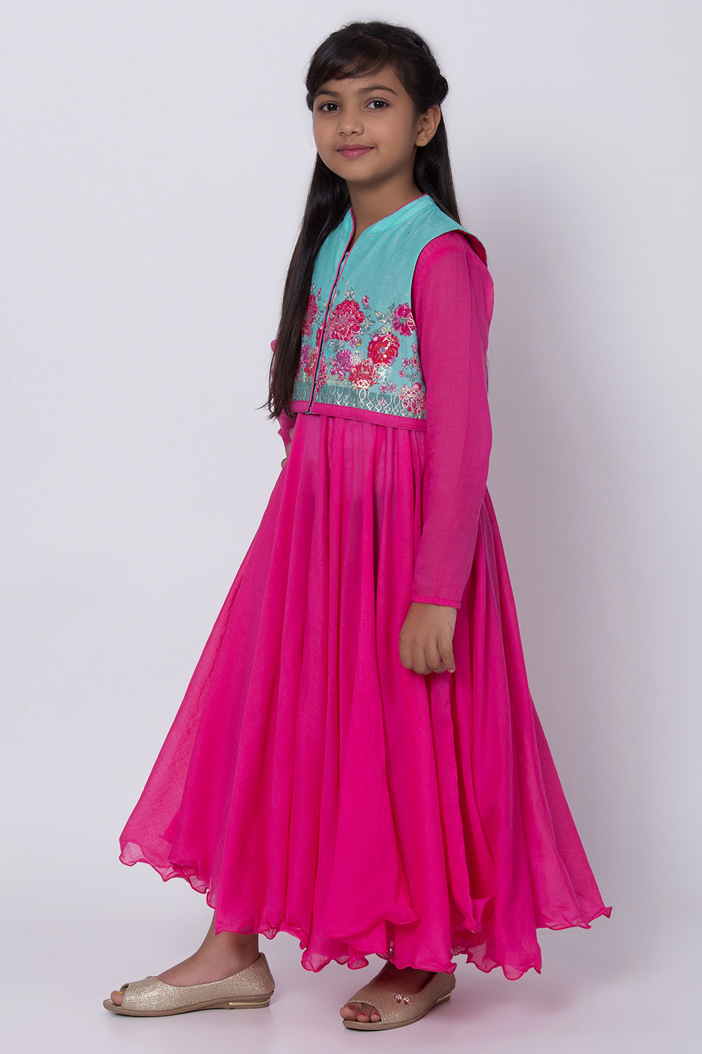 Pink Cotton Anarkali Kurta Churidar Suit Set image number 2