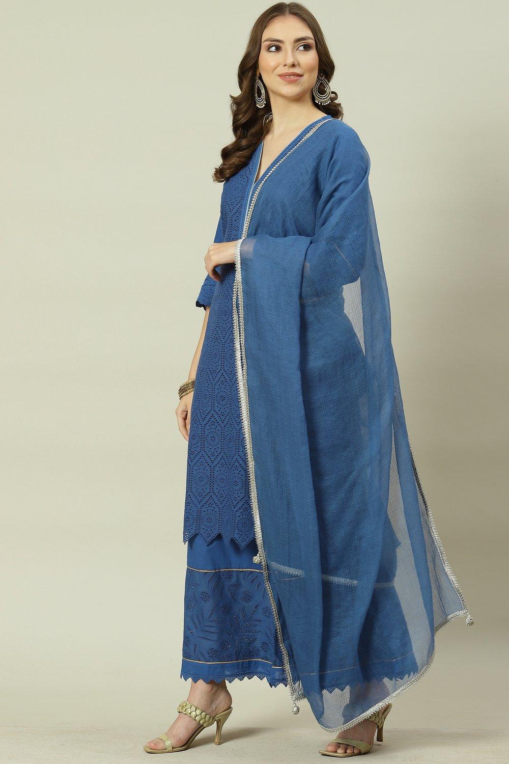 Soft Green Straight Kurta Palazzo Suit Set image number 6