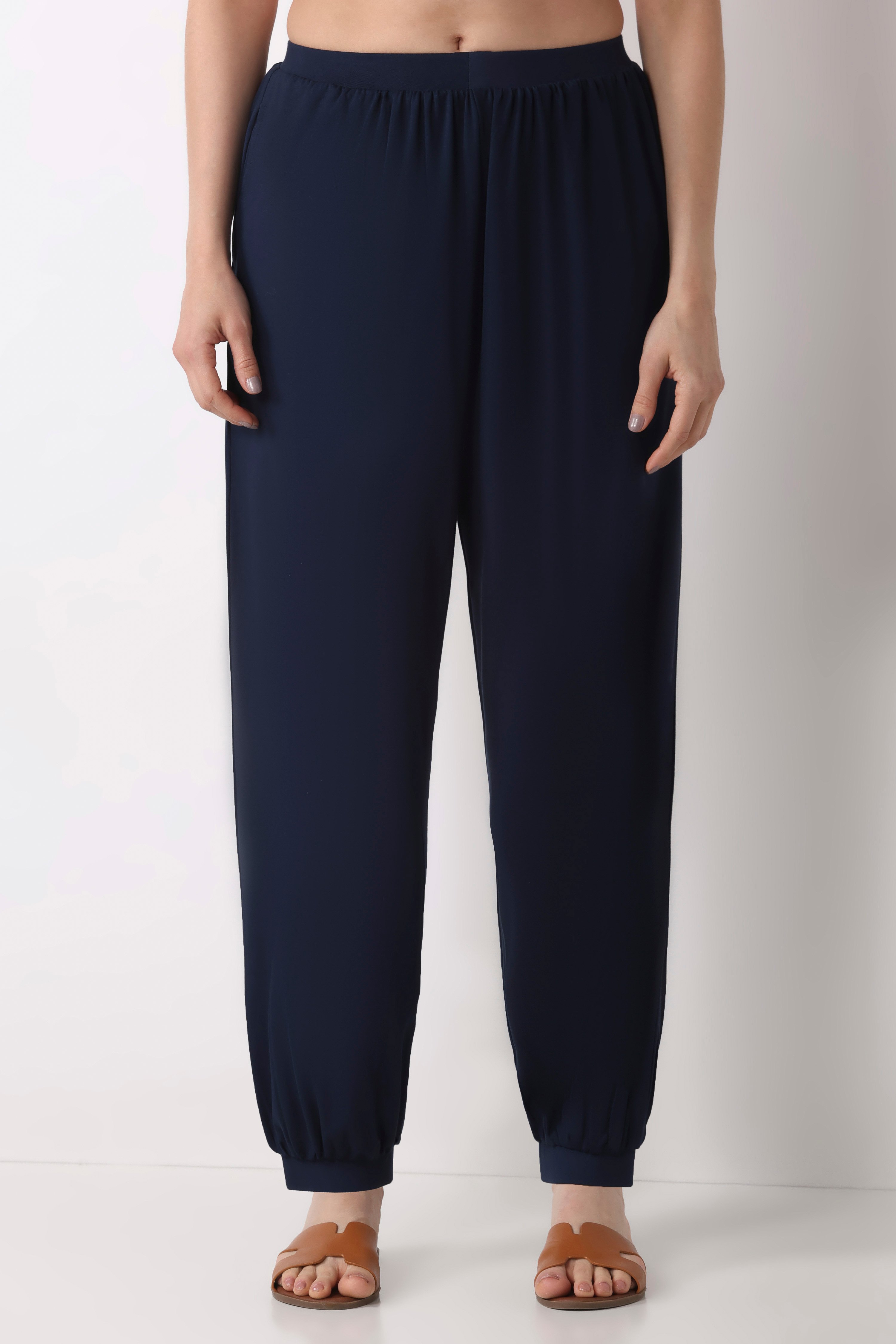 Beige Viscose Lycra Harem Pants image number 4