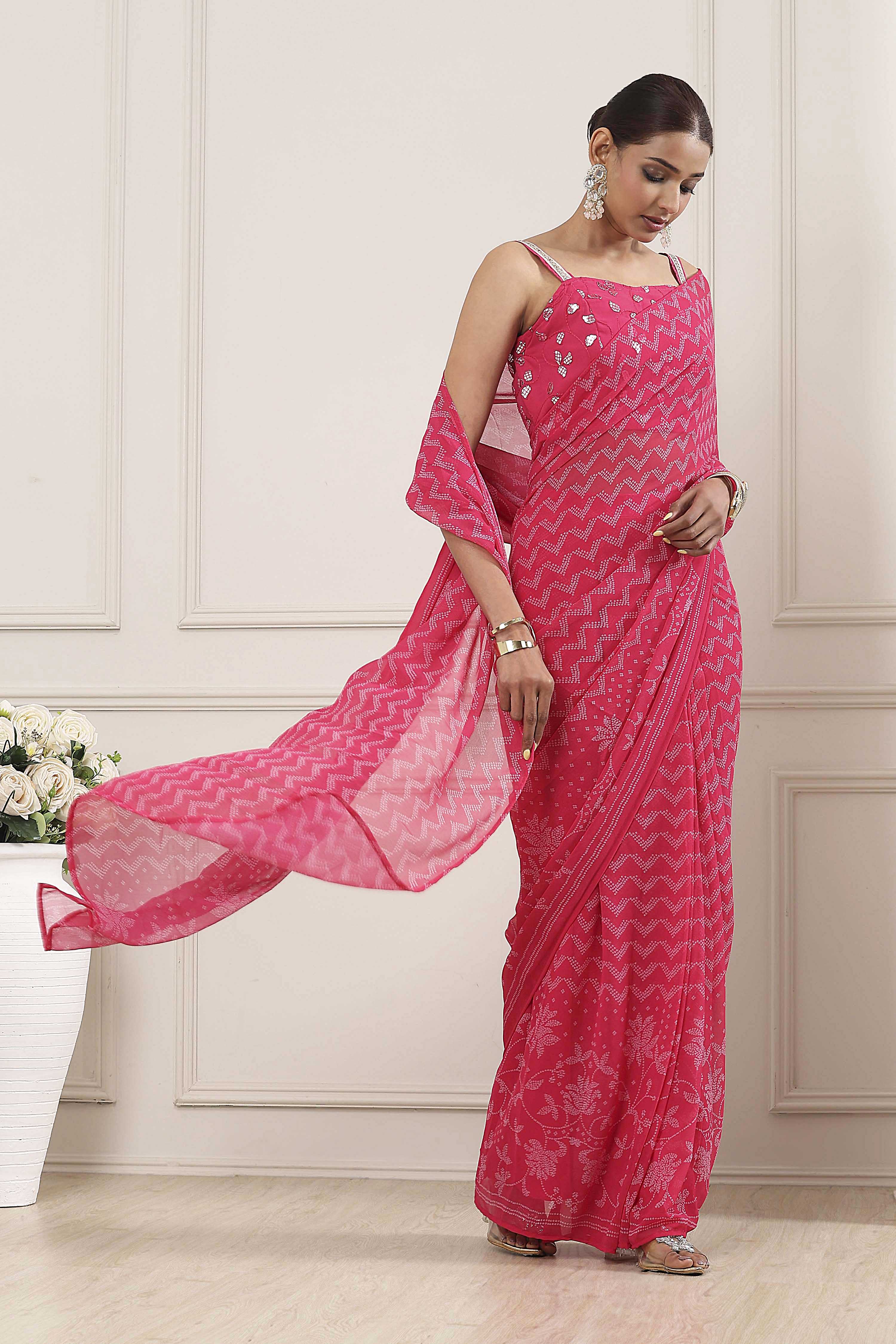 Pink Poly Georgette Regular Saree image number 0