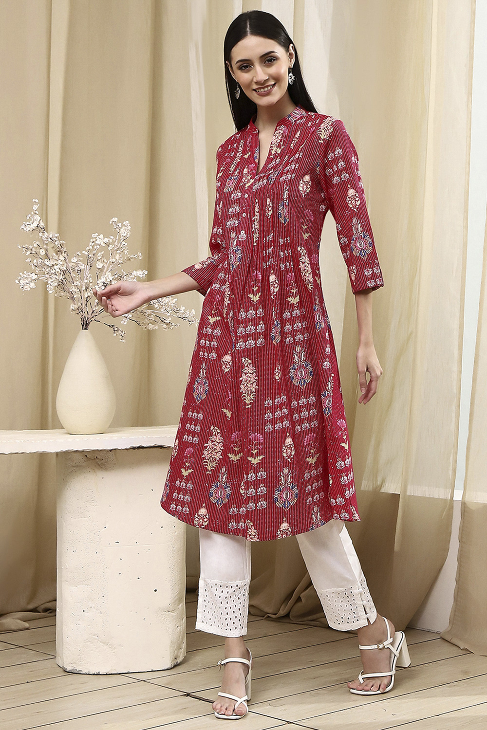 Black Cotton Printed A-Line Kurta image number 2