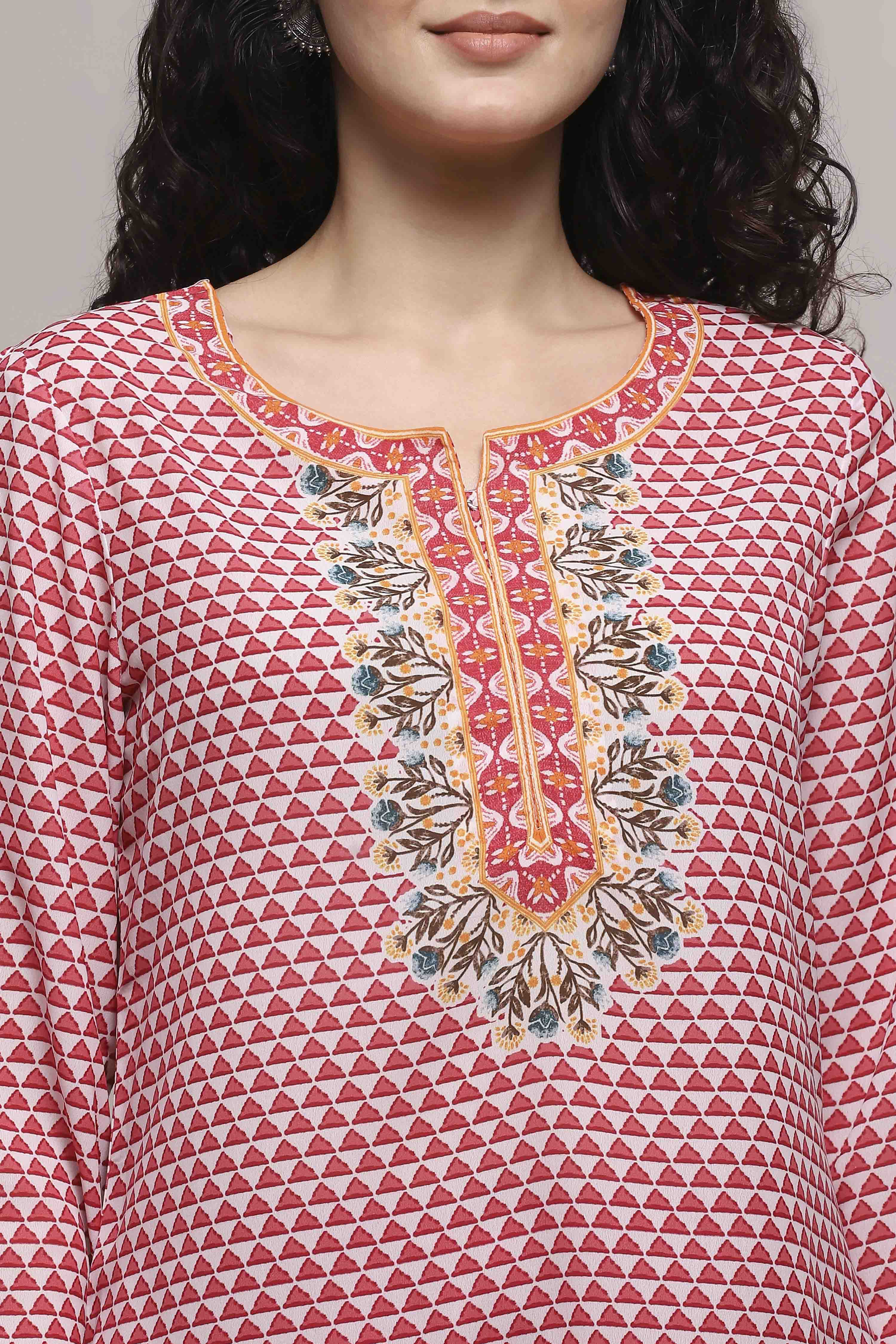 Blue Art Silk Printed Straight Short Kurta image number 1