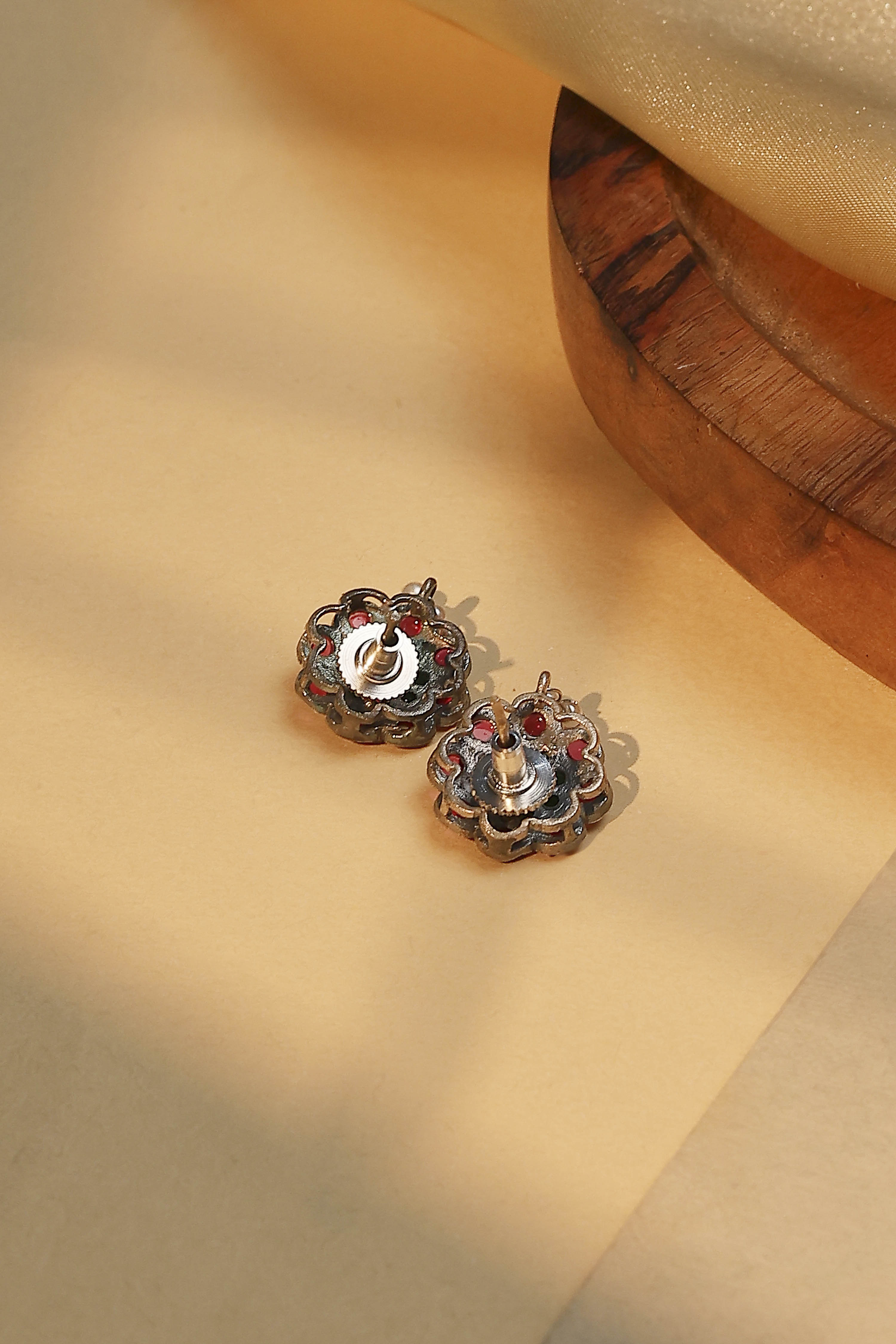 Green Pink Stone Embellished Earrings image number 2