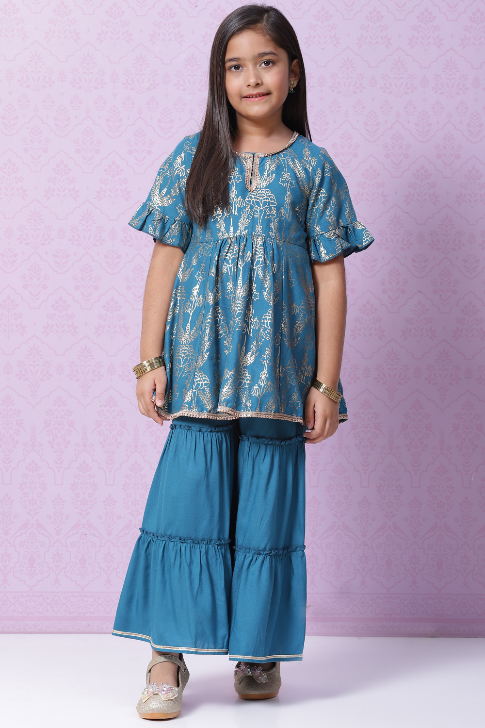 Berry Pink Rayon Flared Printed Kurta Set image number 3
