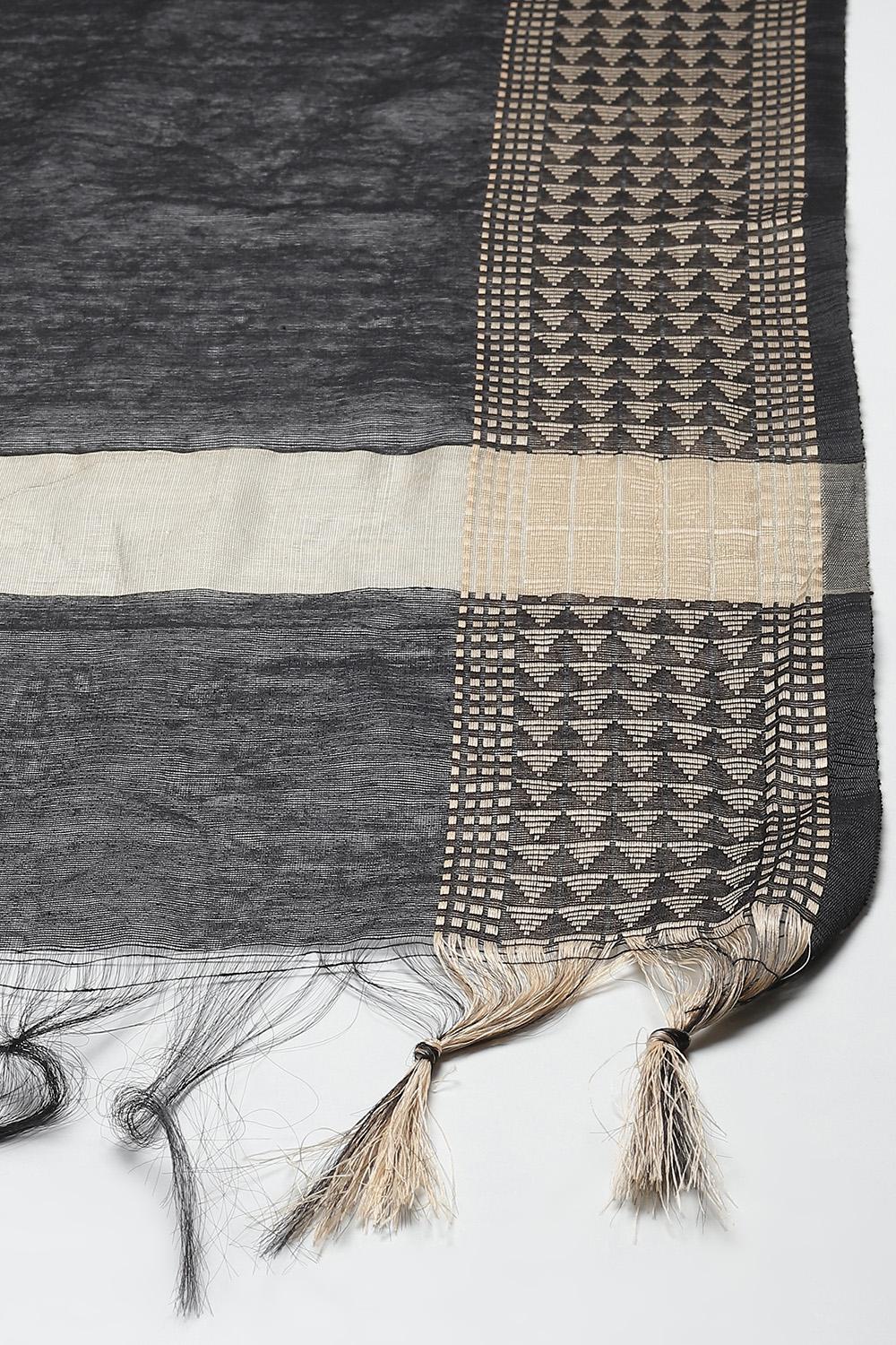 Beige Cotton Handloom Unstitched Suit Set image number 2