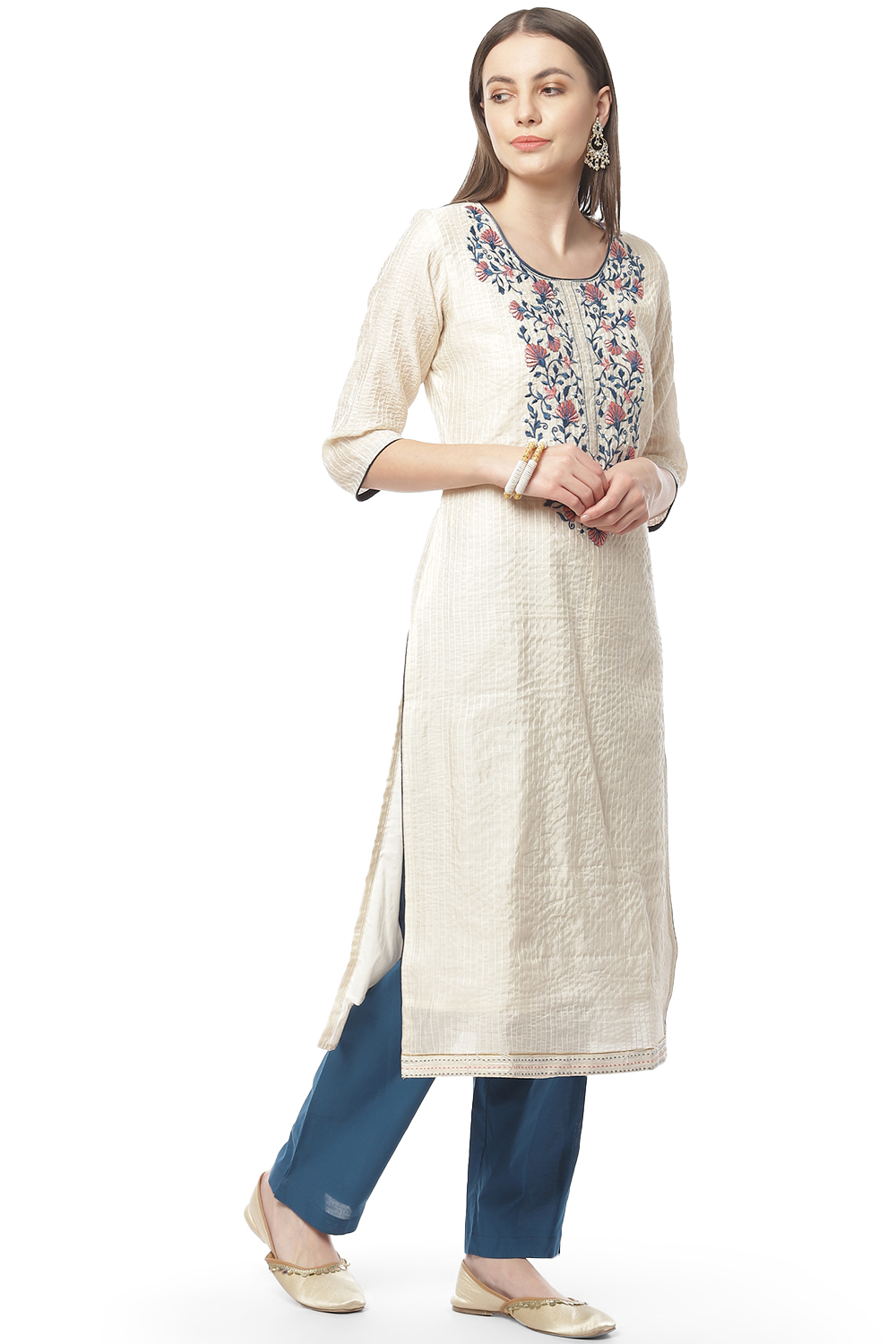 Blue Cotton Blend Hand Embroidered Unstitched Suit Set image number 6