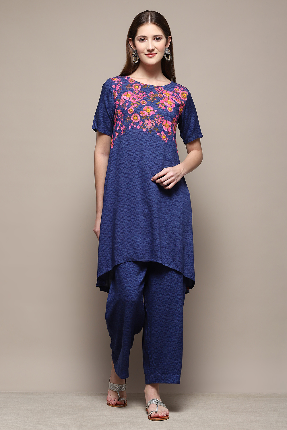 Indigo Rayon Asymmetric Kurta Palazzo 2 Piece Set image number 6