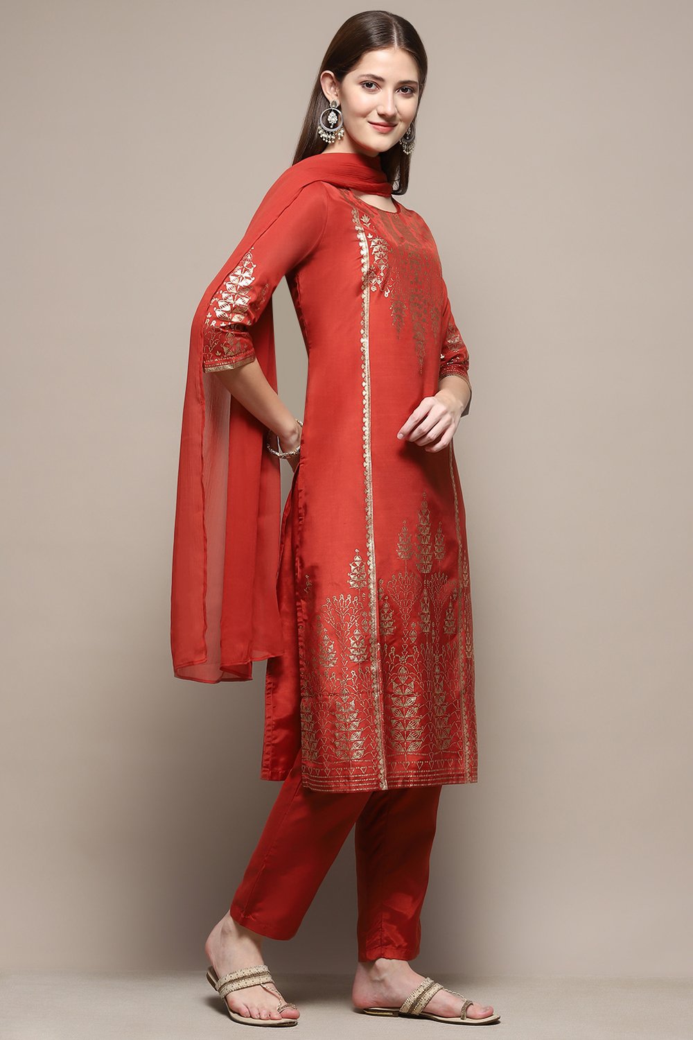 Teal Viscose Straight Kurta Regular Pants Suit Set image number 6