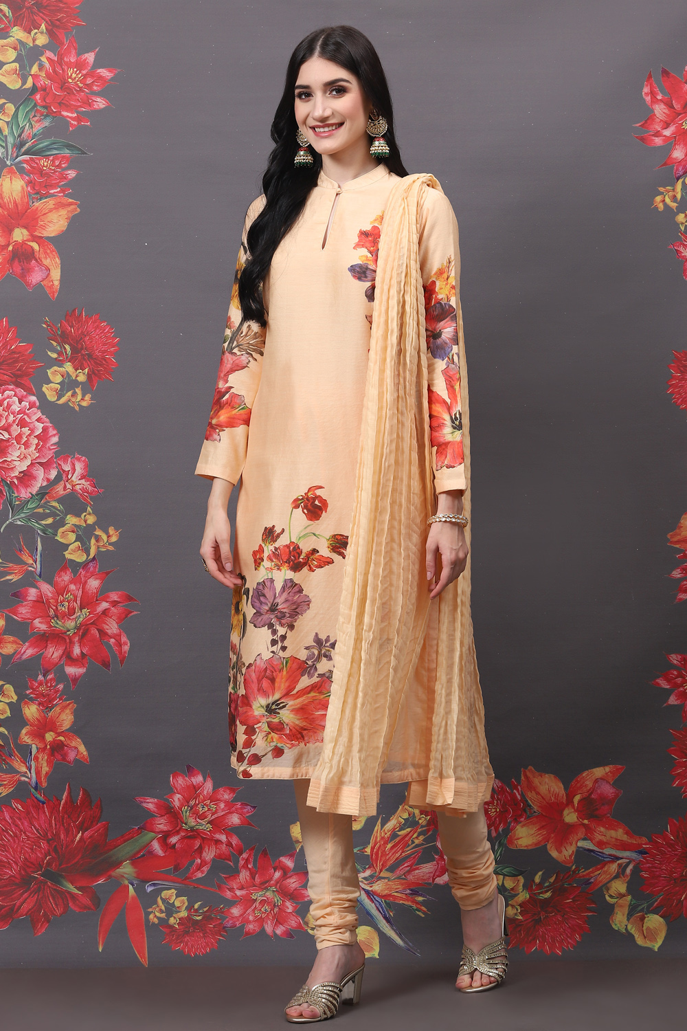 Indigo Cotton Silk Straight Printed Suit Set image number 4