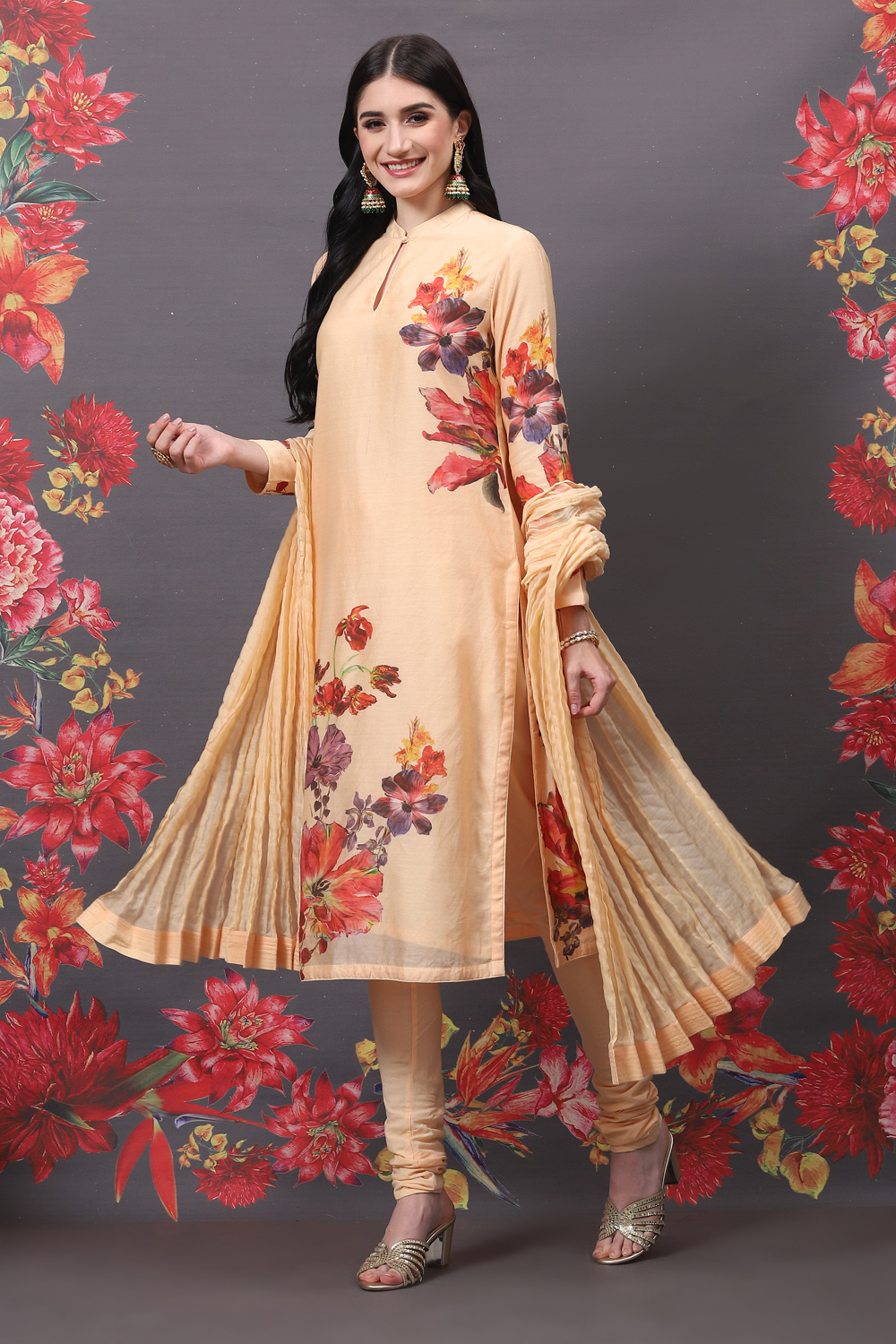 Indigo Cotton Silk Straight Printed Suit Set image number 0