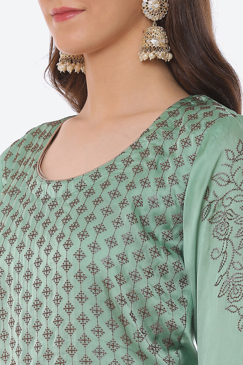 Green Organza Satin Unstitched Suit Set image number 1