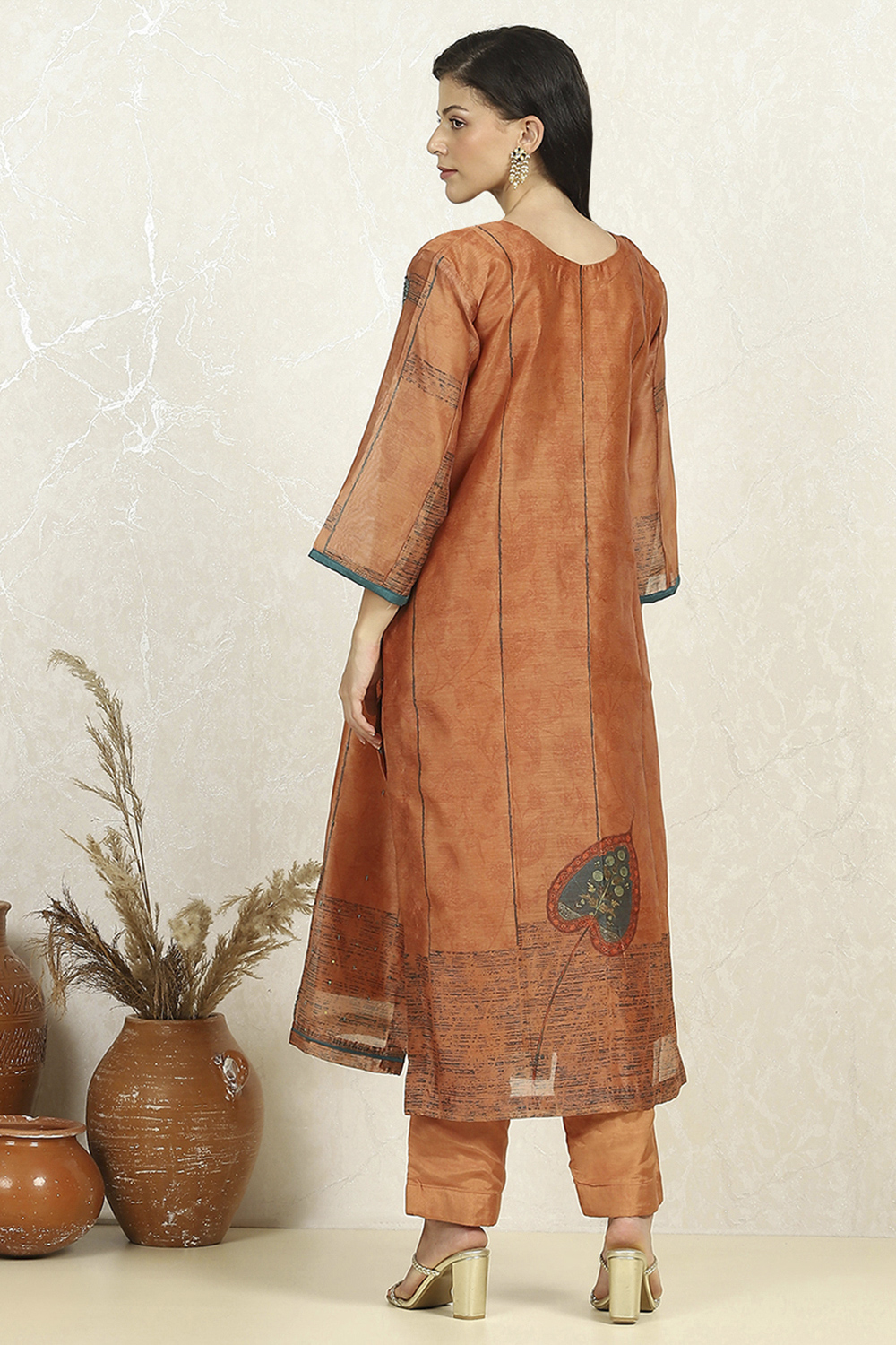 Rust Chanderi Unstitched Suit Set image number 5