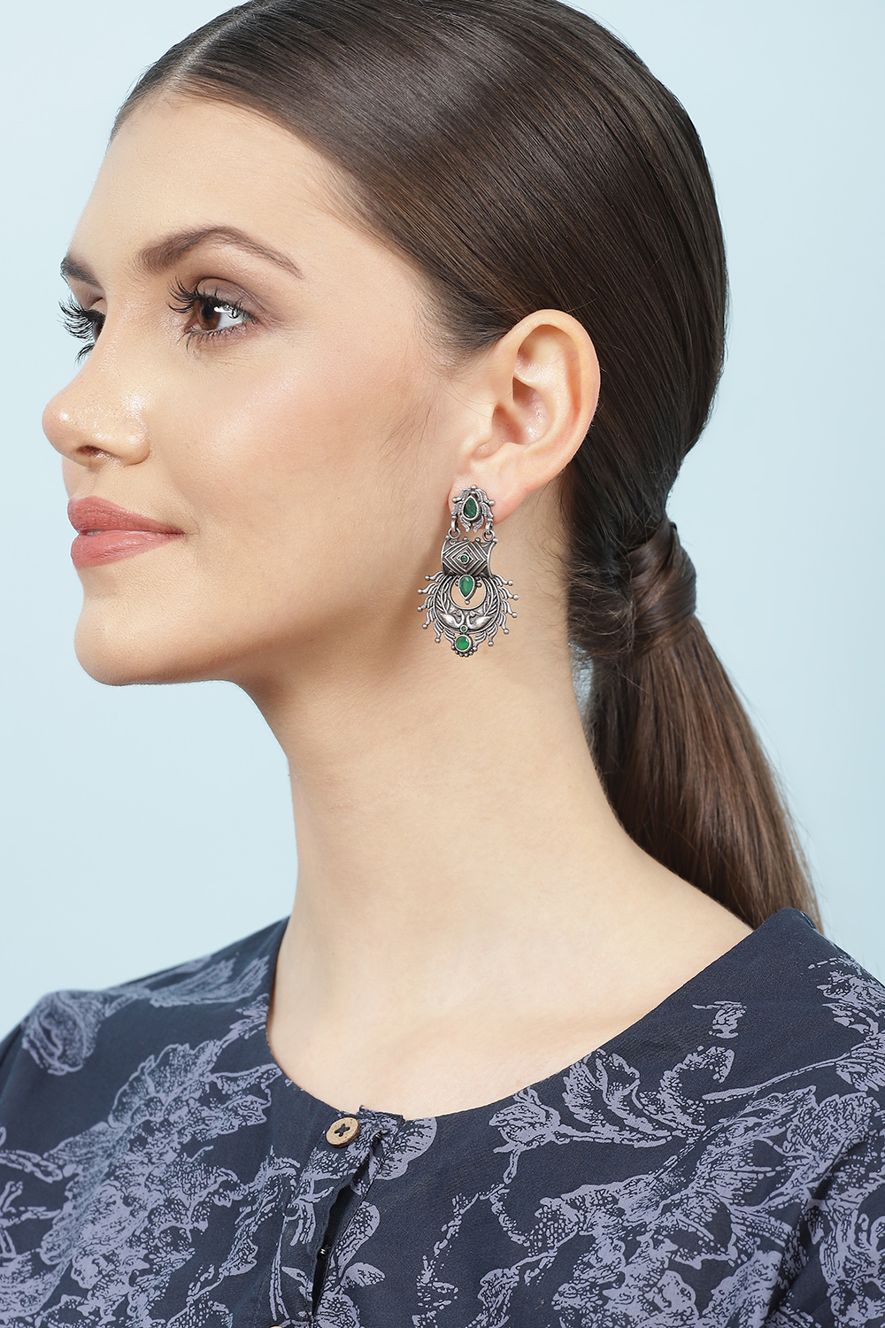 Green Oxidised Earrings image number 3