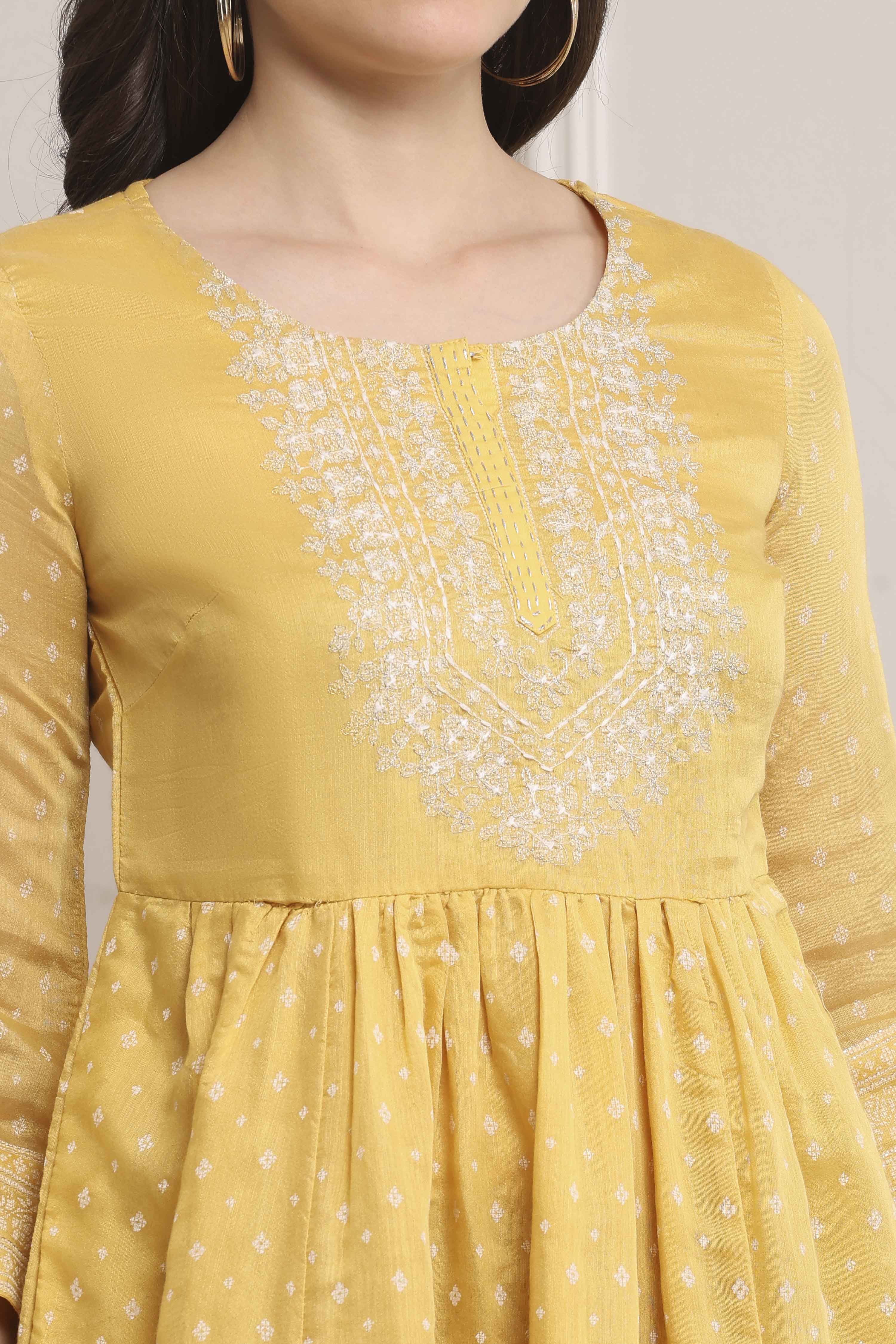 Yellow Polyester Flared Kurta Pants Set image number 1