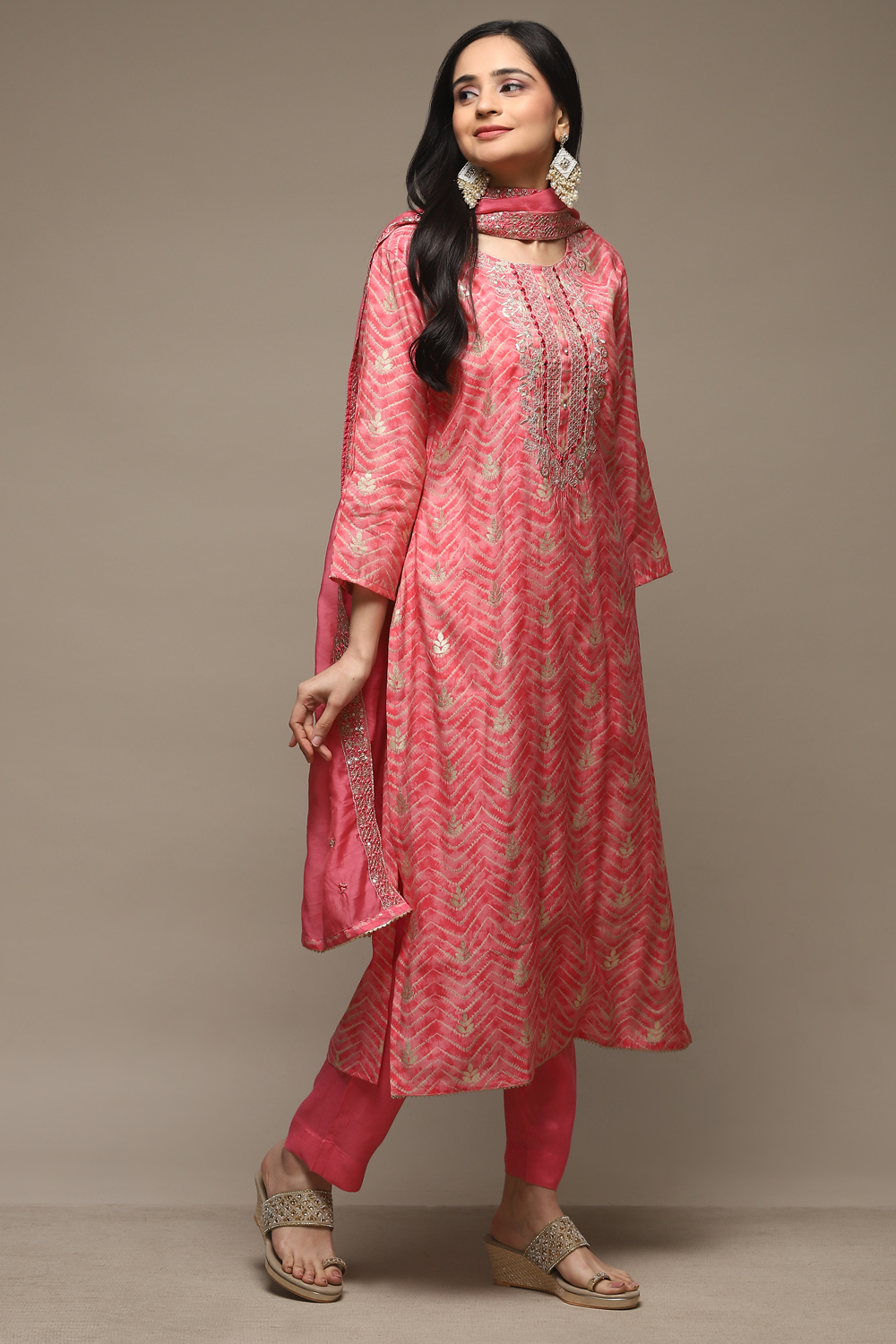 Pink Modal Machine Embroidered Unstitched Suit Set image number 7
