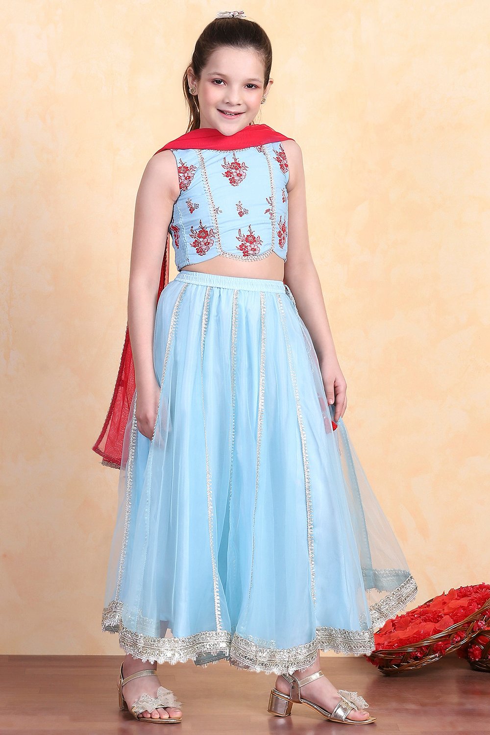Sky Blue Printed Flared Lehenga Set image number 4