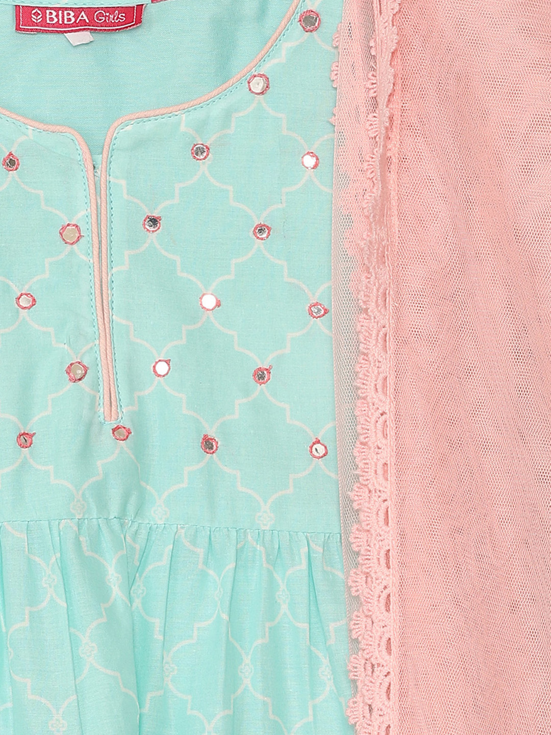 Sky Blue Cotton Anarkali Kurta Churidar Suit Set image number 1