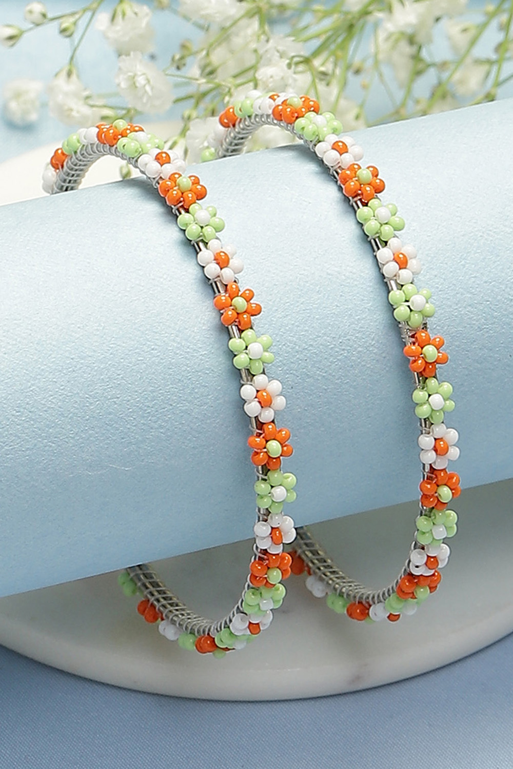 Orange & Green Metal & Beads Kids Bangles image number 0