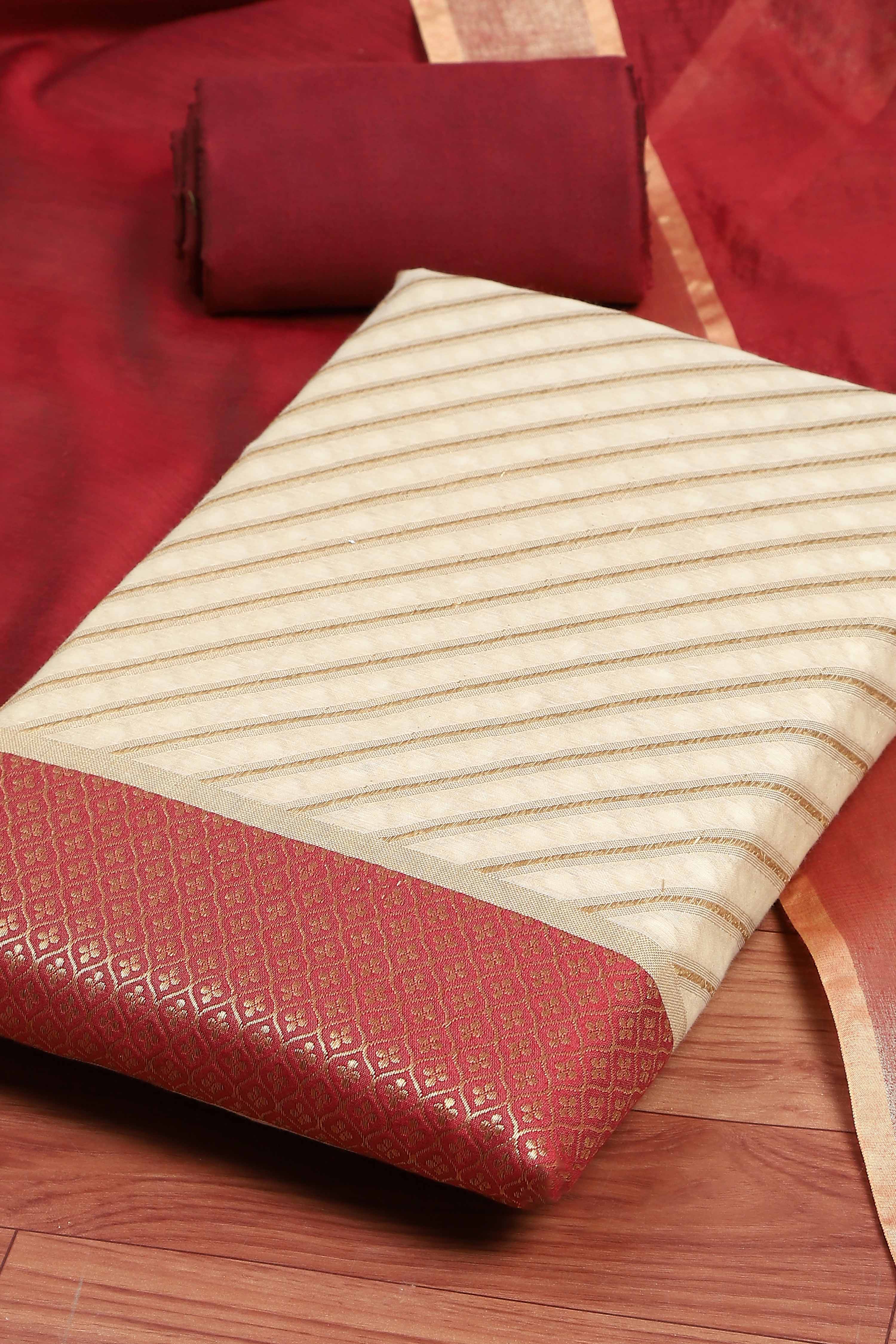 Rust Poly Silk Banarasi Unstitched Suit Set image number 1