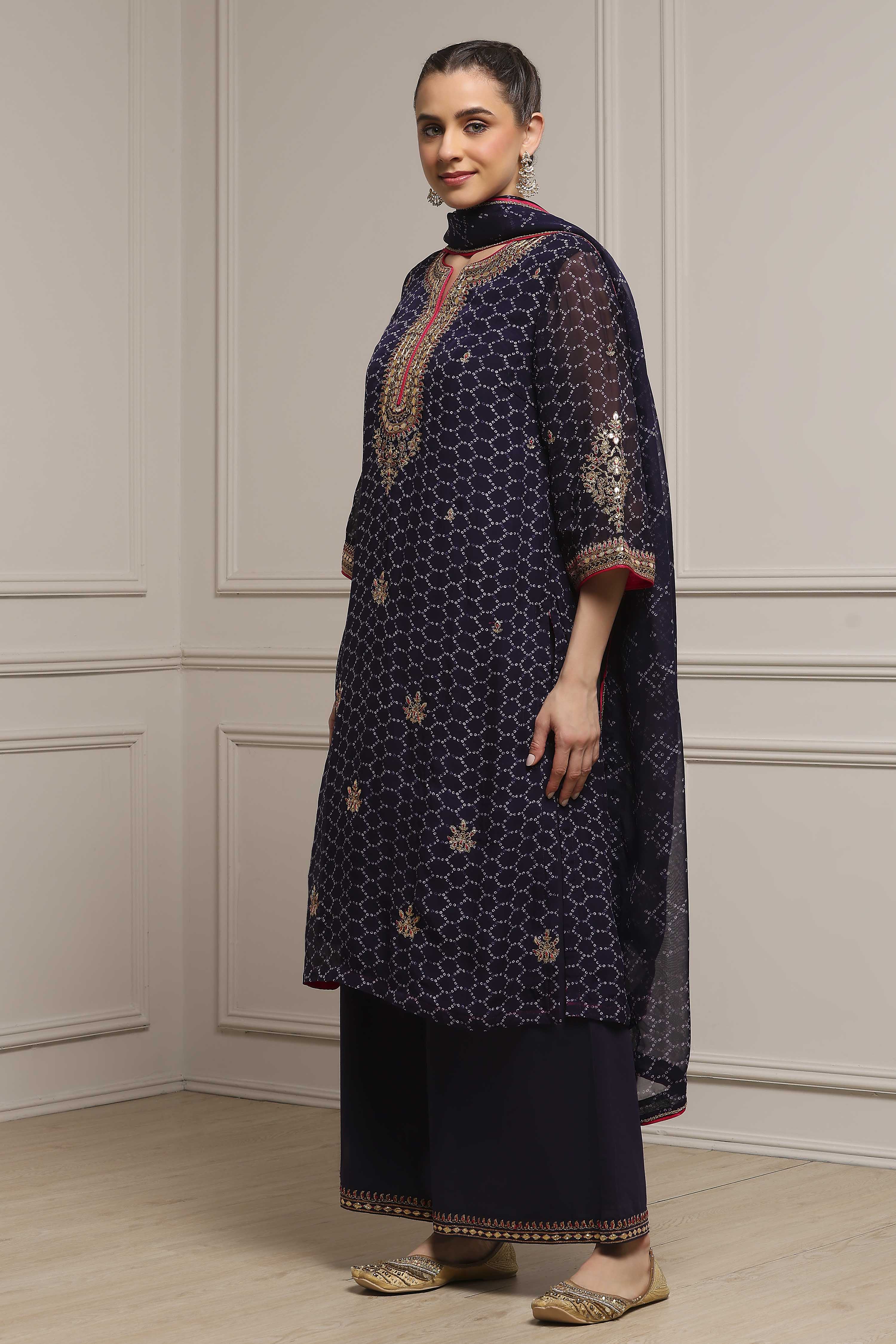 Purple Viscose Straight Suit Set image number 3