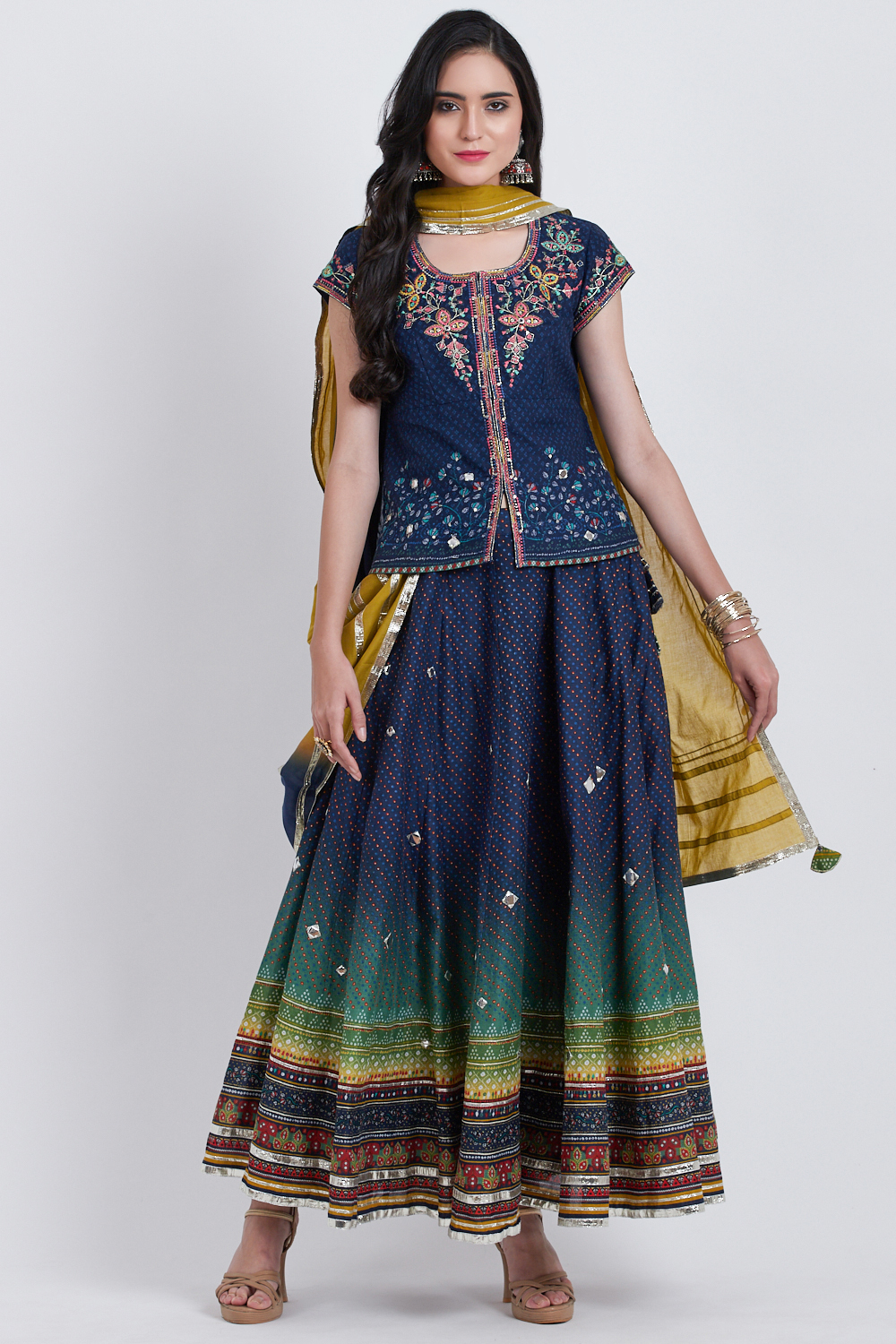 Navy Blue Cotton Lehenga Set image number 2