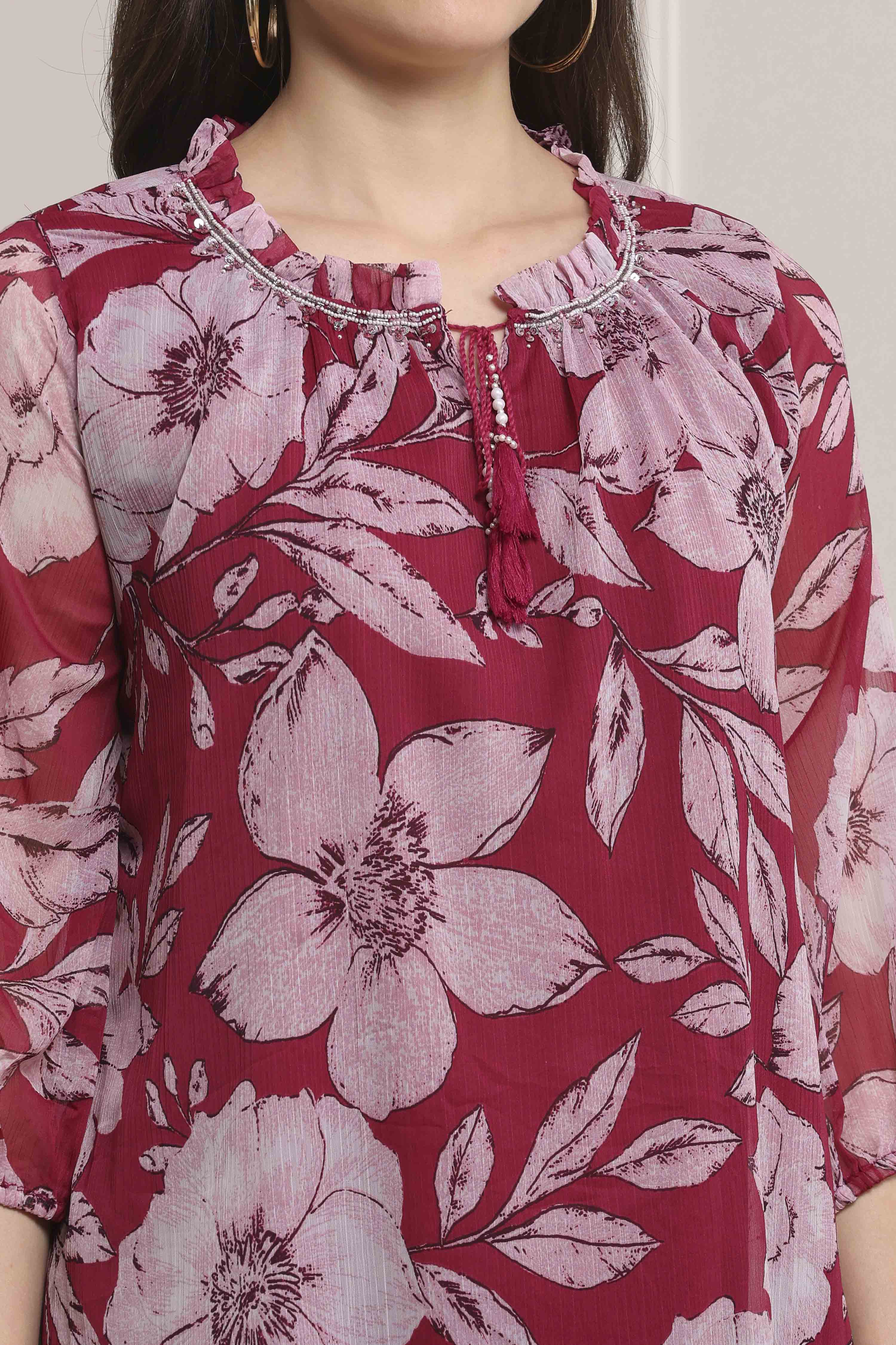 Berry Polyester Straight Kurta Pants Set image number 1