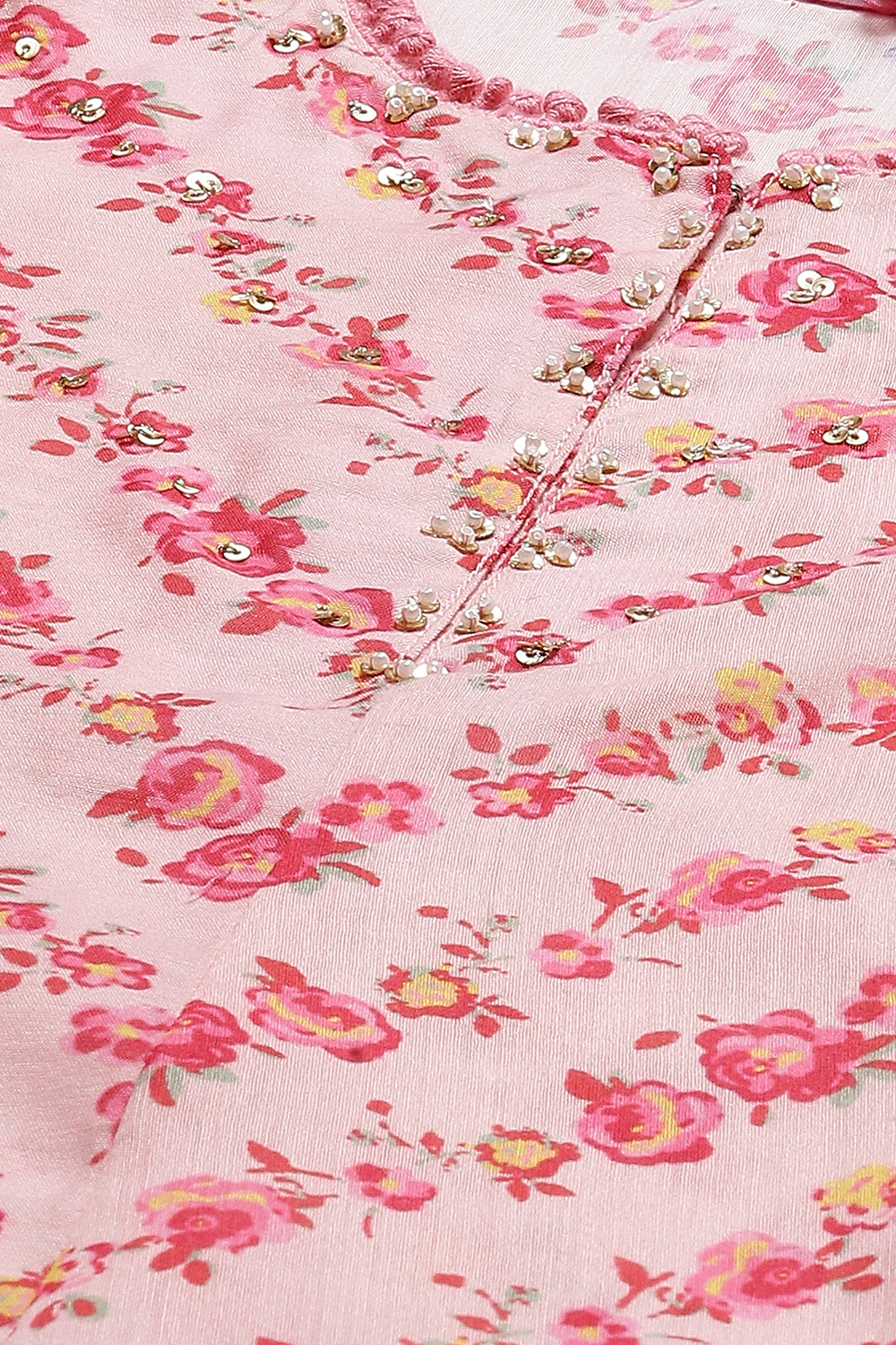 Pink Art Silk Straight Kurta Churidar Suit Set image number 1