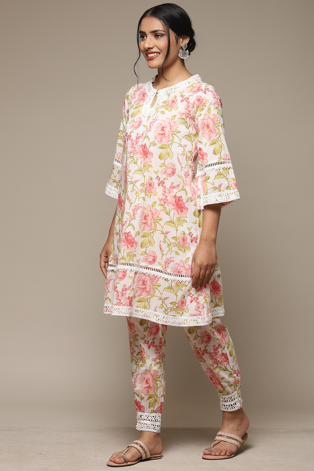 Pink Cotton Floral Straight Co-ord Set image number 3