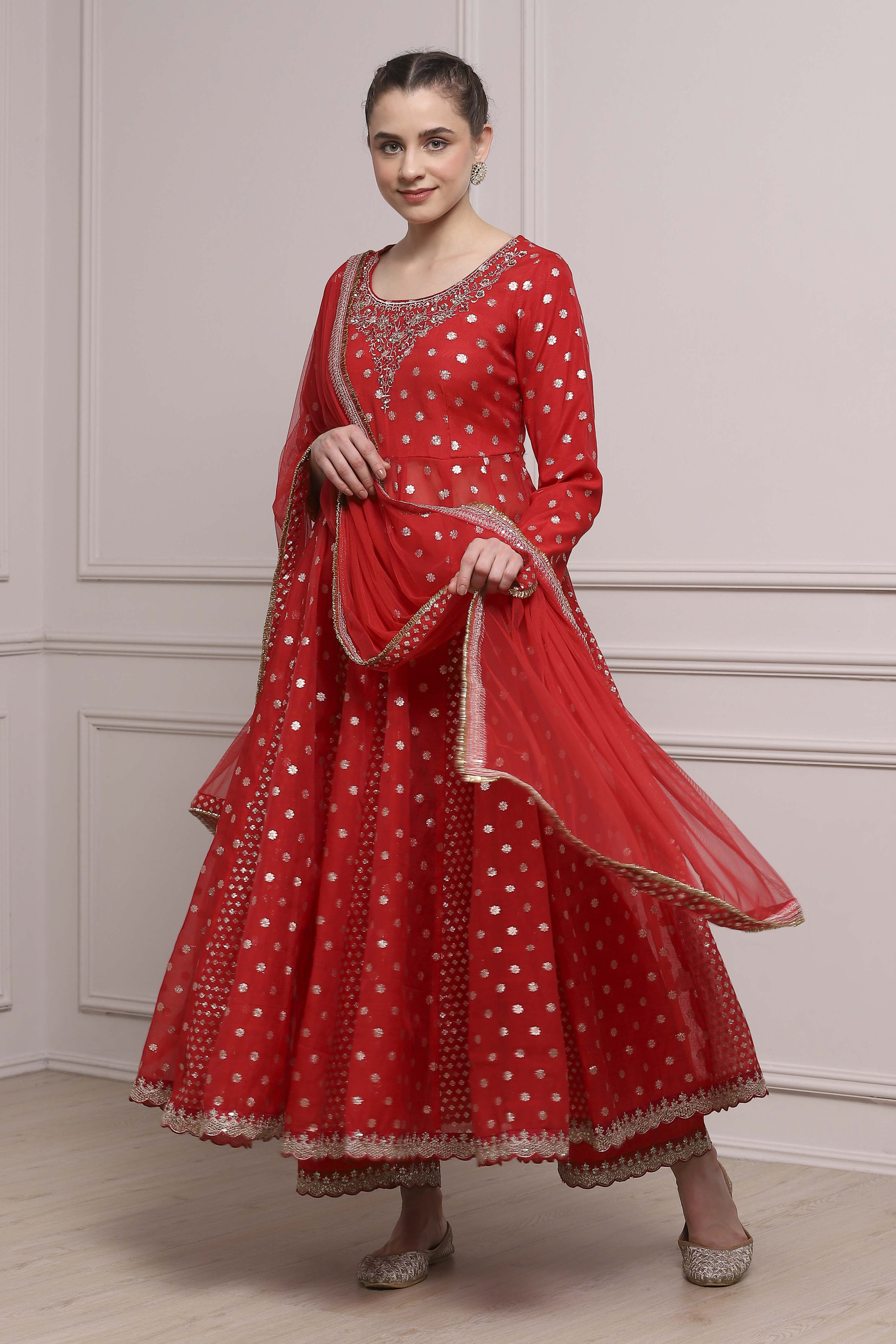 Pink Cotton Yarndyed Kalidar Kurta Set image number 0