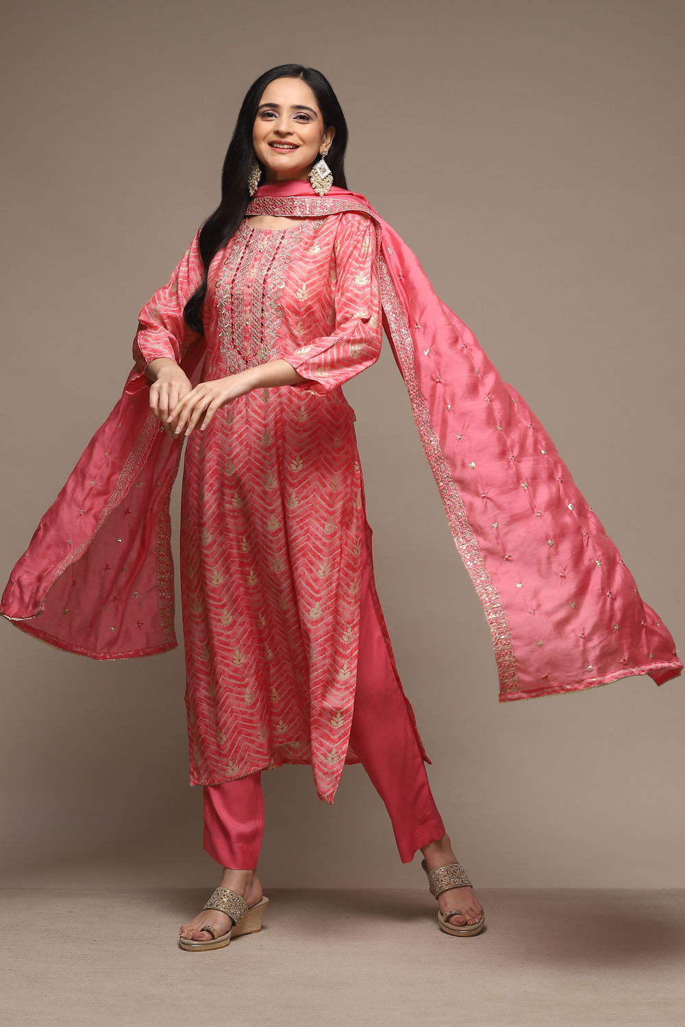 Pink Modal Machine Embroidered Unstitched Suit Set image number 1