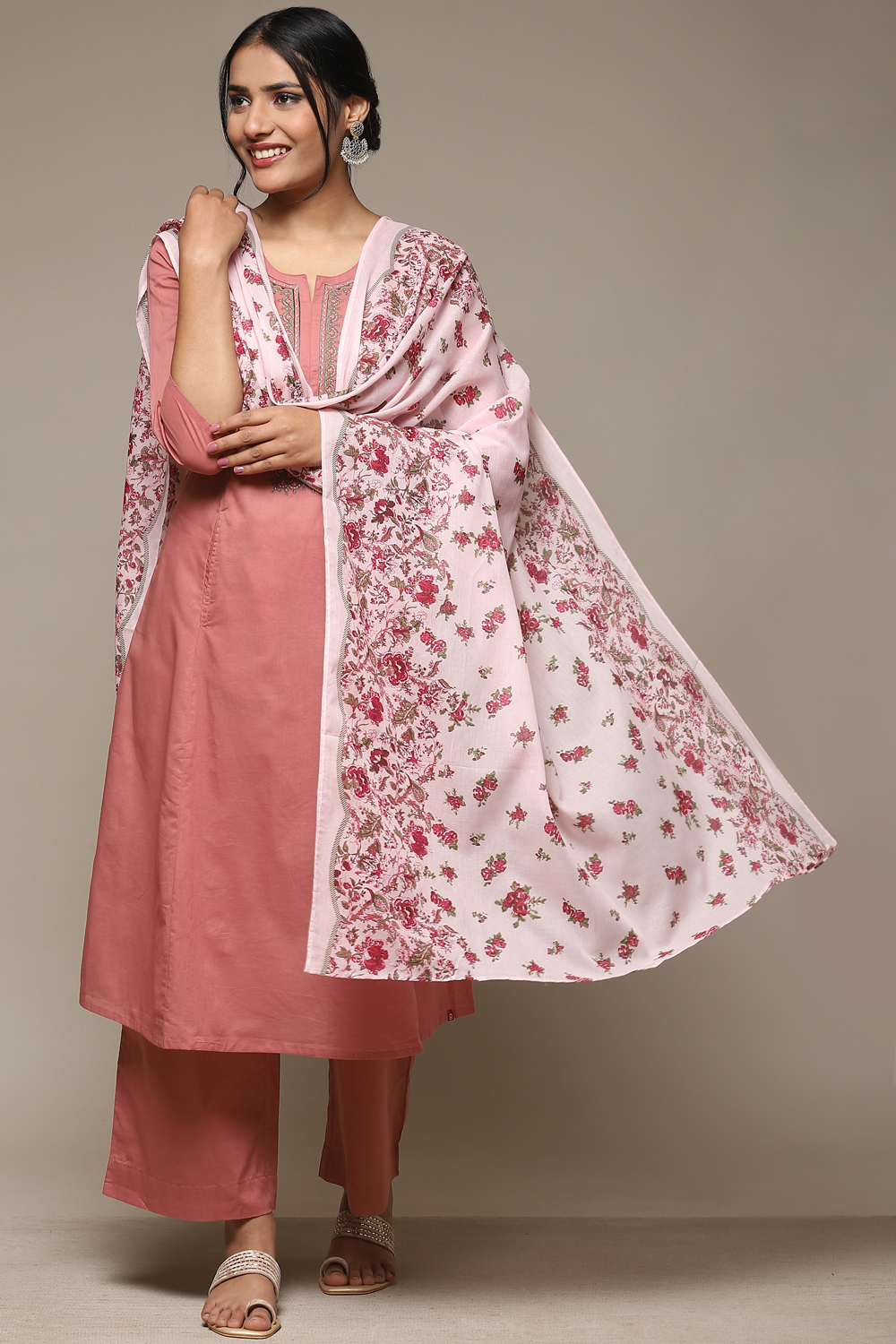 Peach Cotton Kalidar Kurta Palazzo Suit Set image number 0